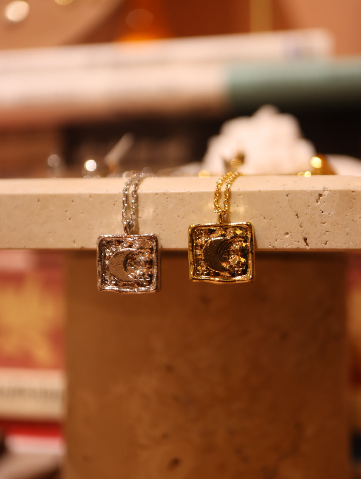 Crescent Moon Square pendant necklace