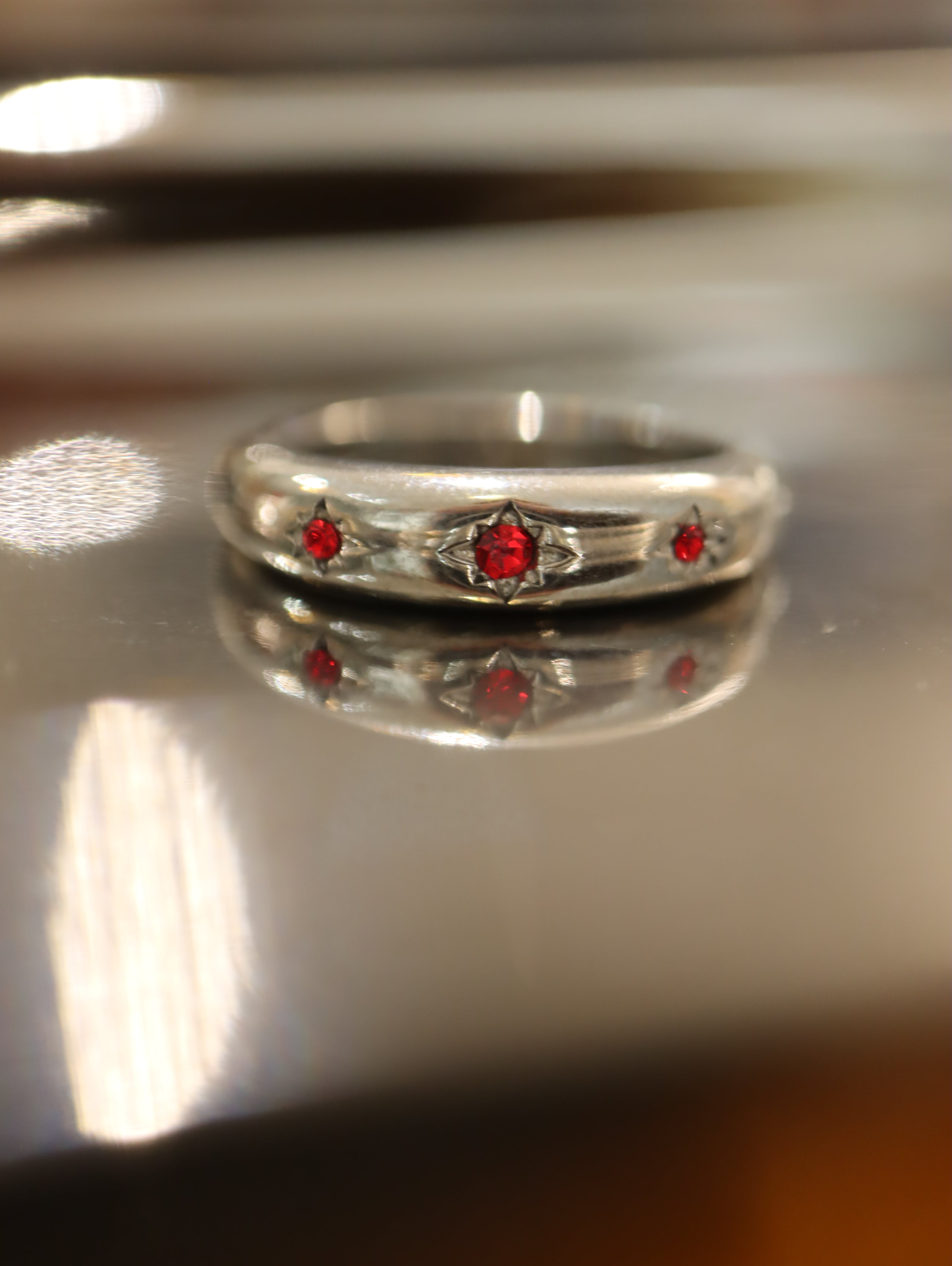 Red cz stainless steel ring
