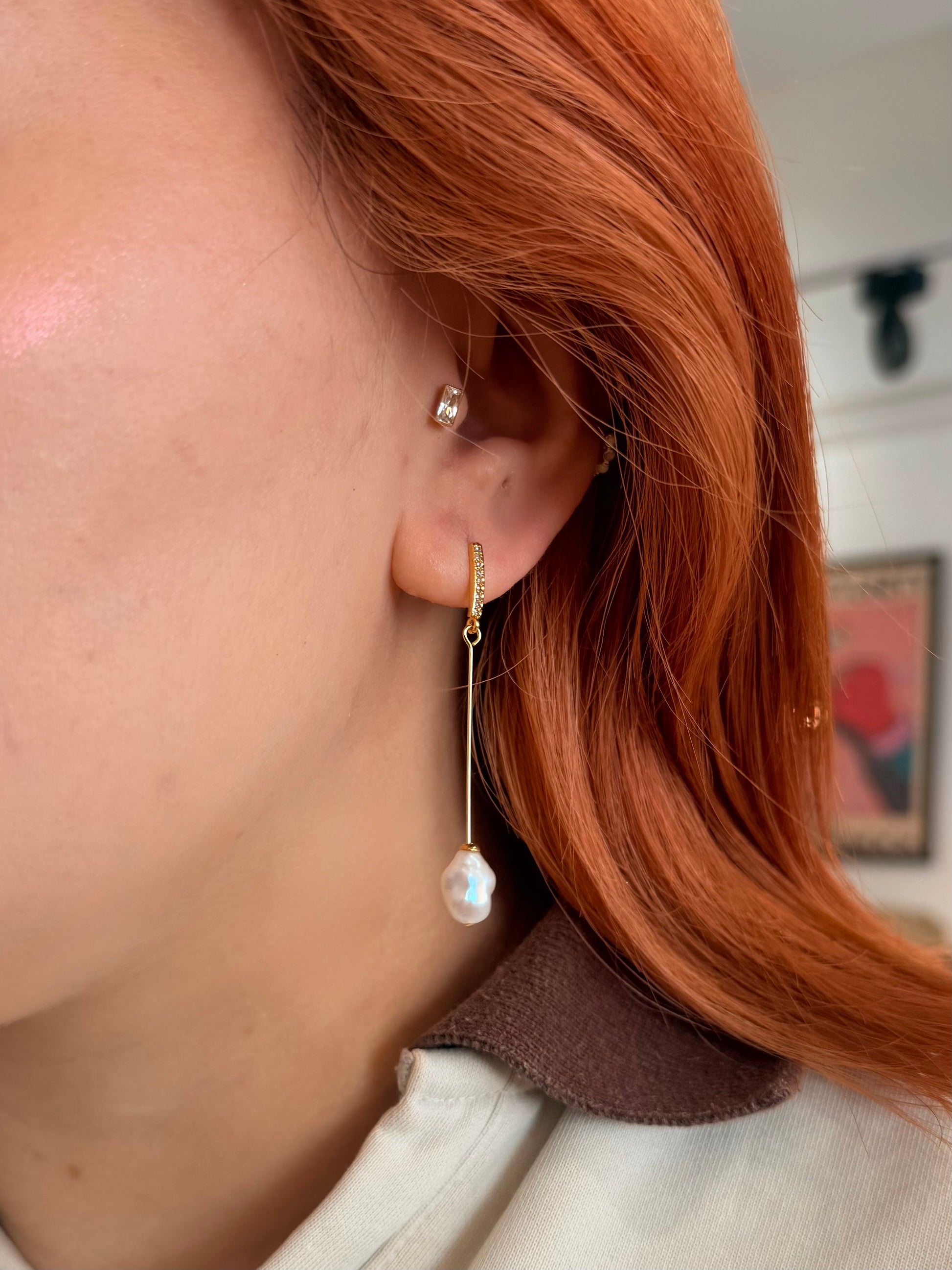 Long drop pearl earrings
