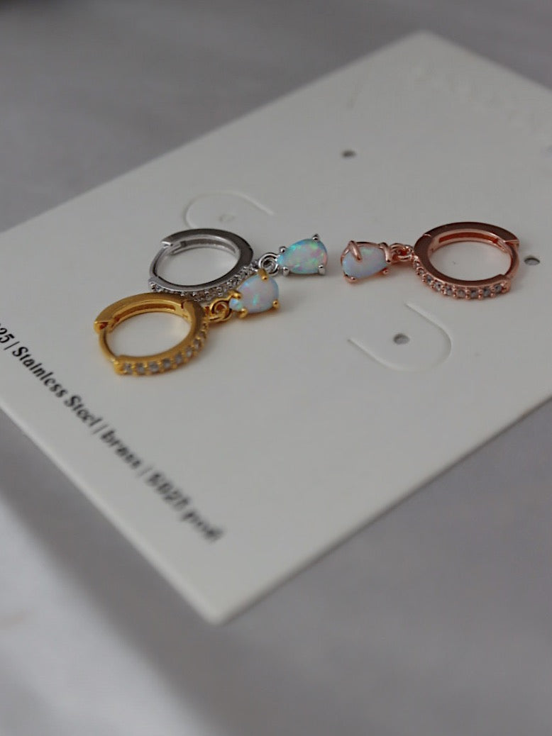 Opal cz S925 hinged hoop earrings