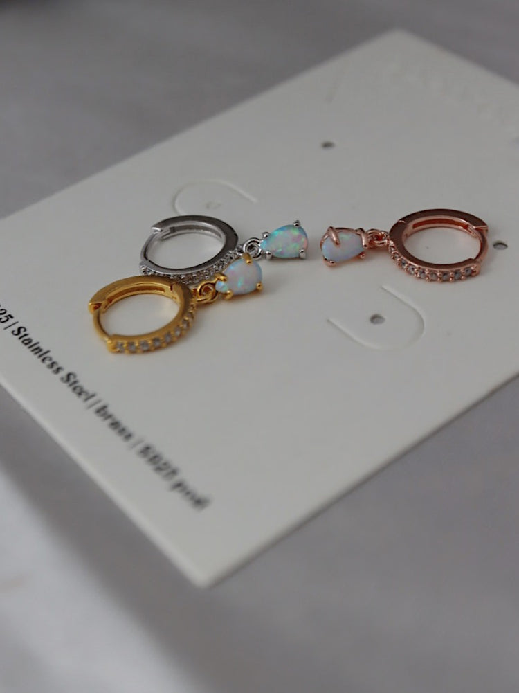 Opal cz S925 hinged hoop earrings