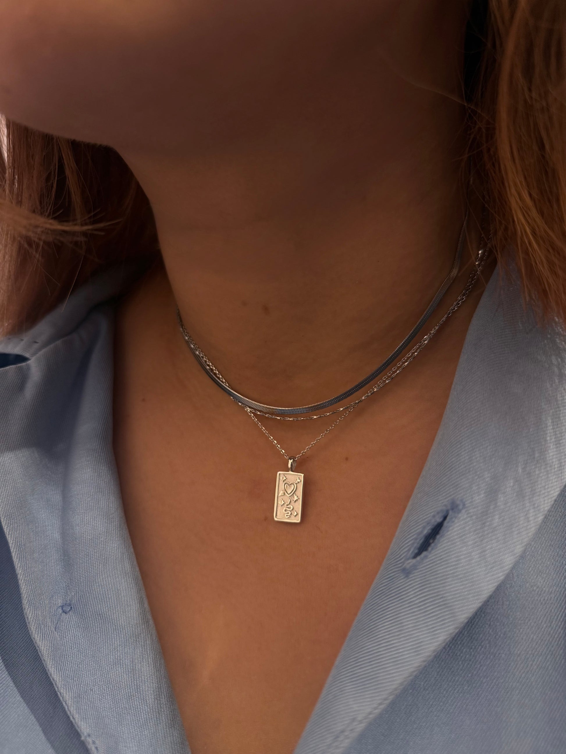 Heart & Snake Rectangular Coin Necklace