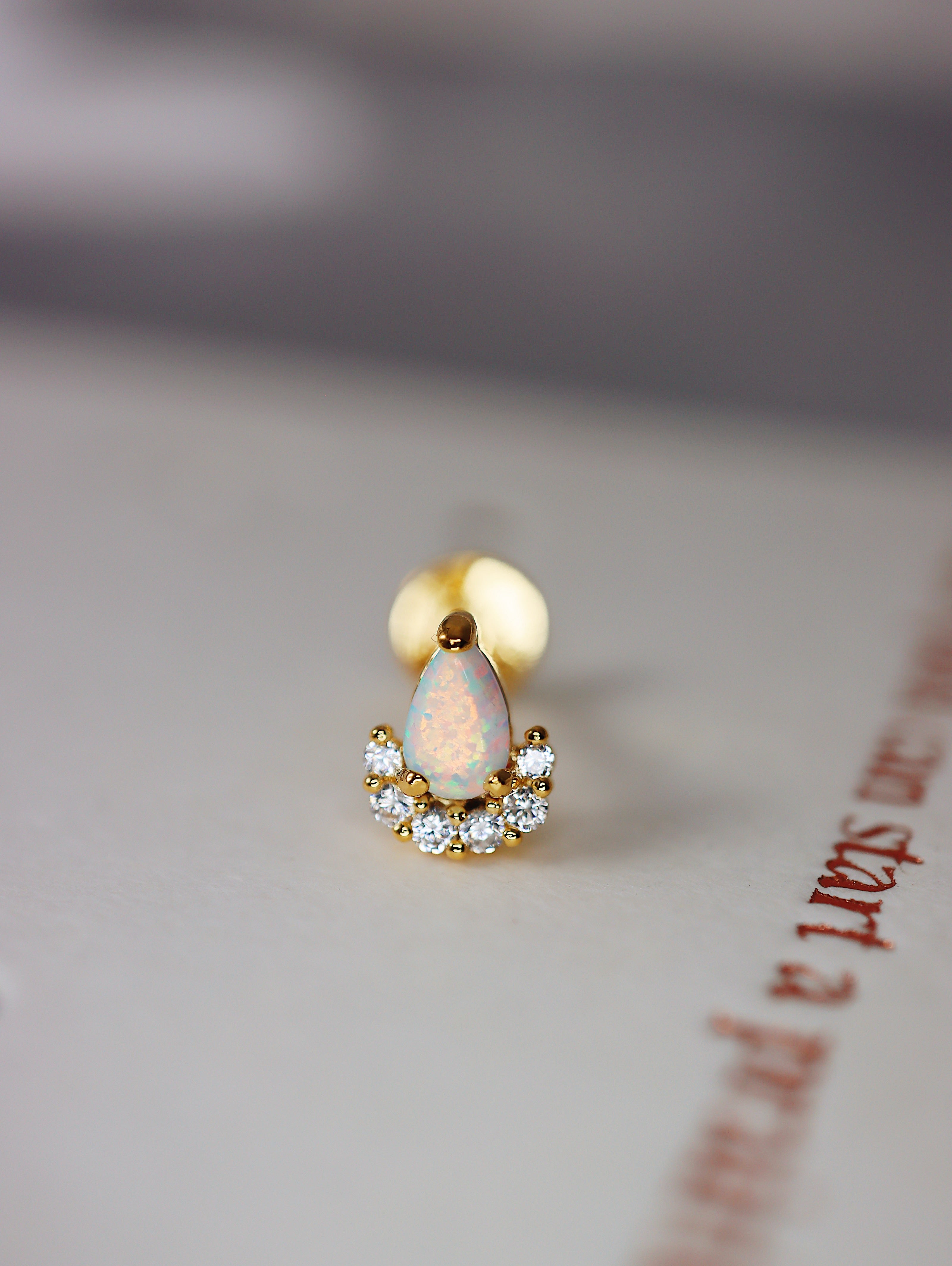 Opal cz Silver 925 flat back piercing (1pc)