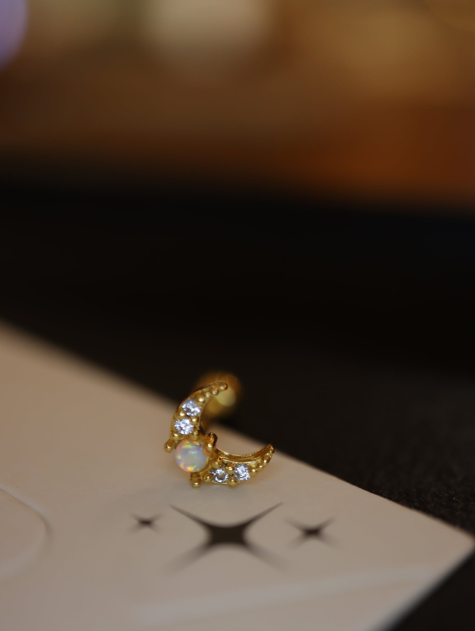 Crescent Opal cz s925 piercing stud