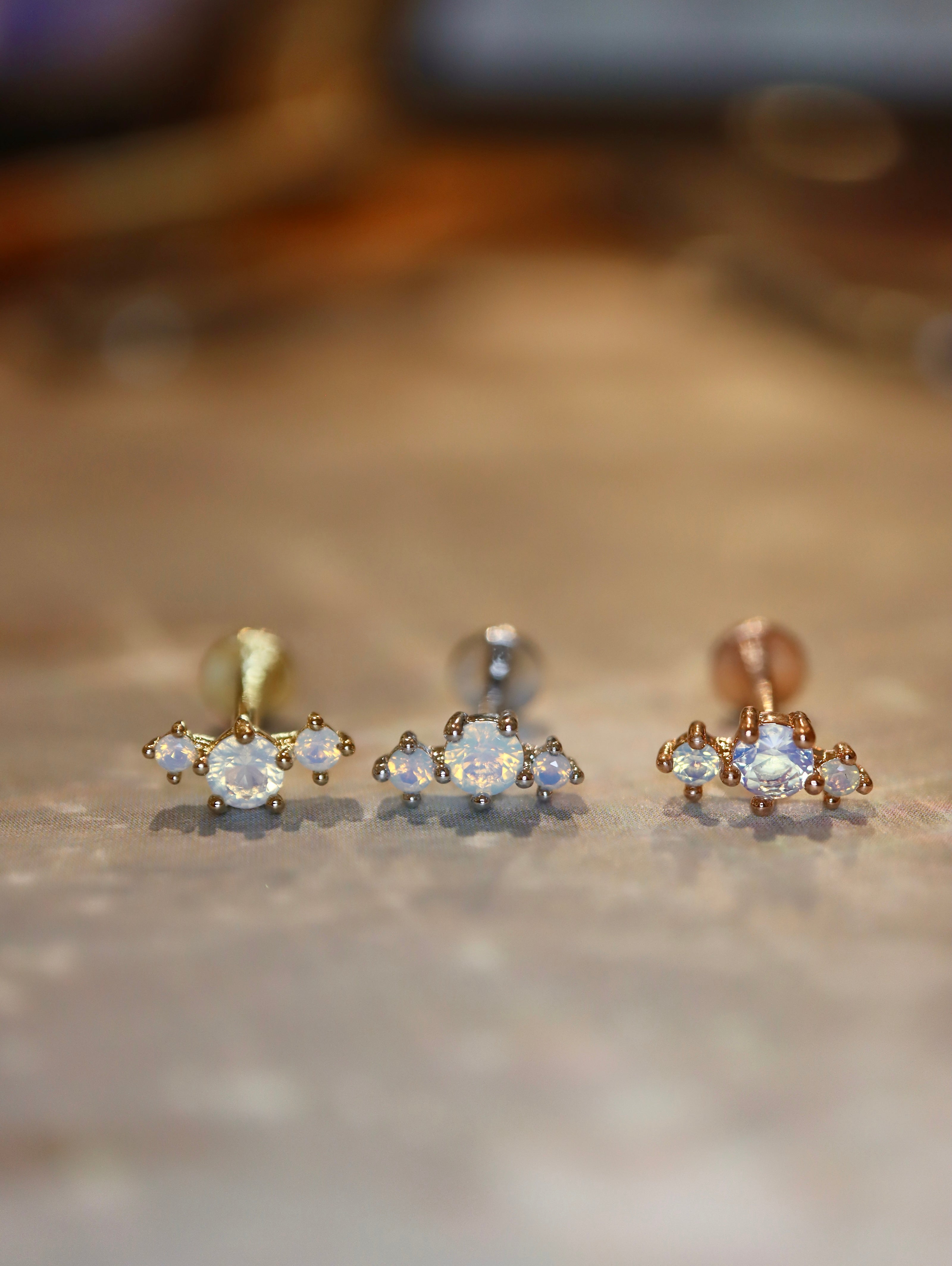 Triple opal 925 silver flat back piercing (1pc)
