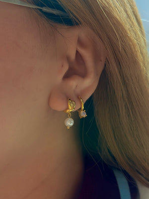 Hinged hoop drop cz earrings