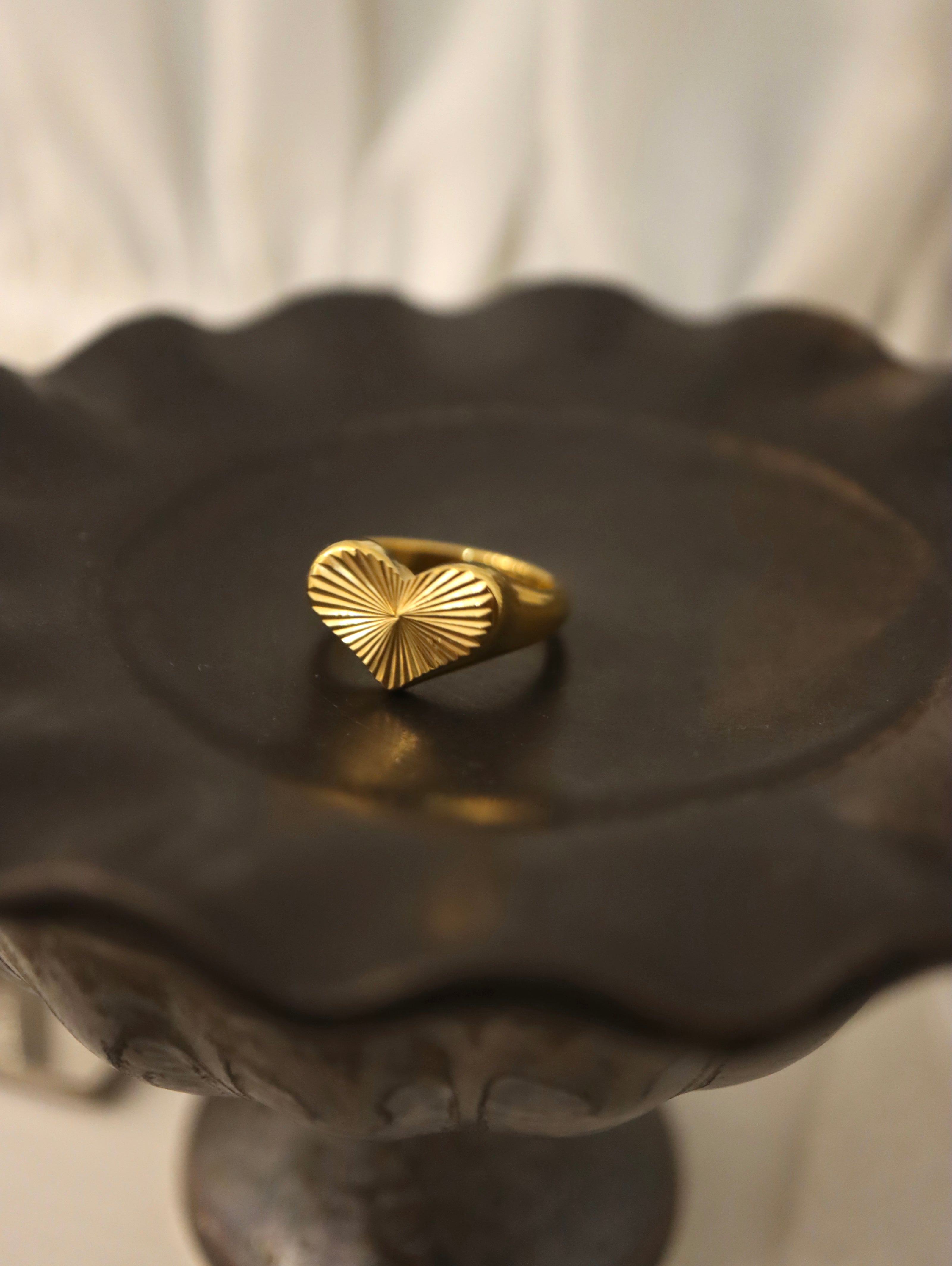 Striped heart stainless steel ring