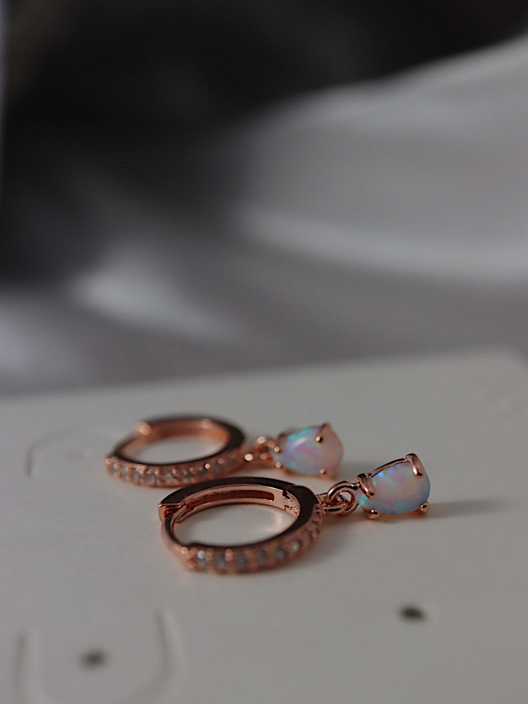 Opal cz S925 hinged hoop earrings