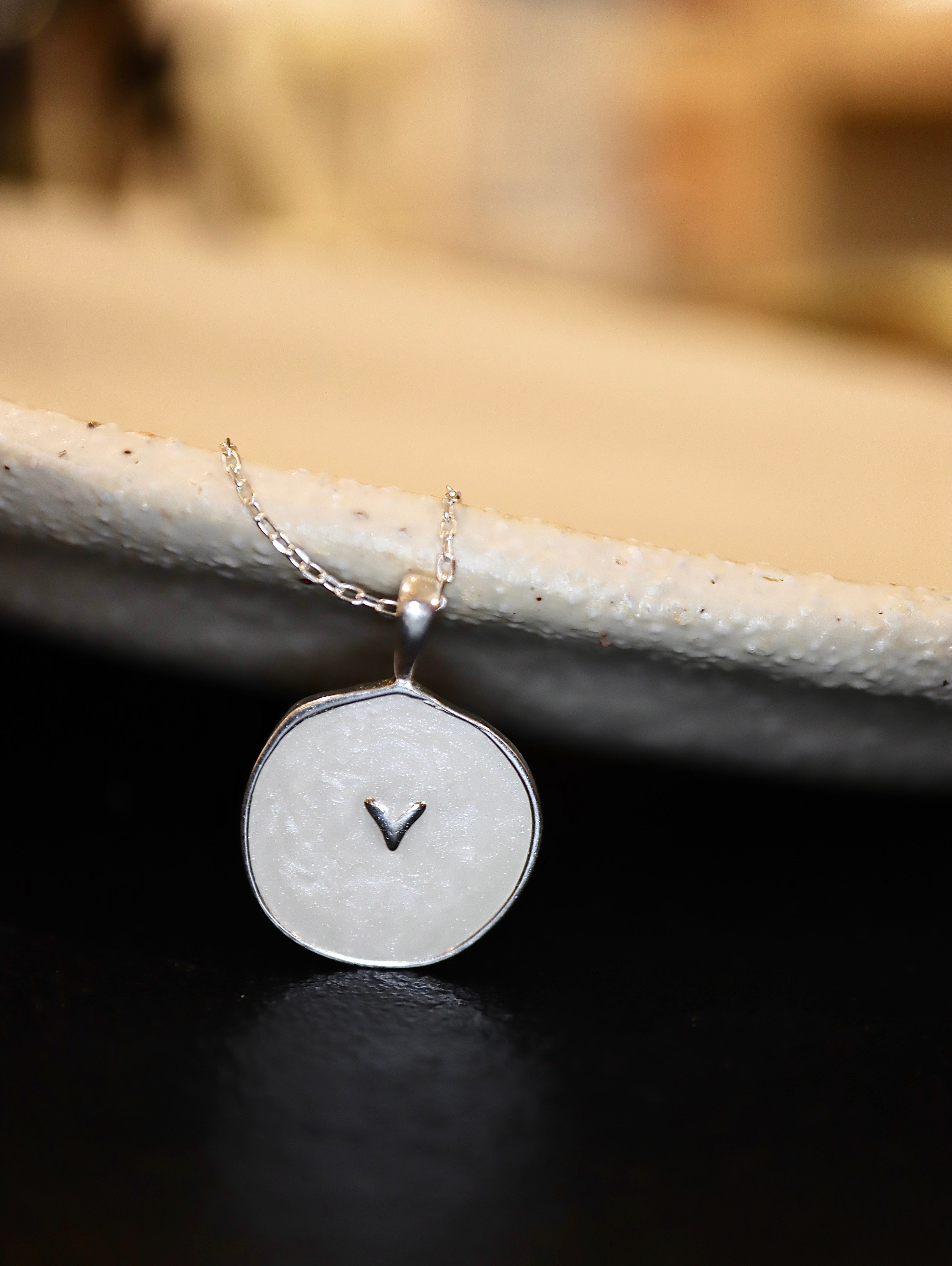 Chevron Disc Pendant 925 Silver Necklace