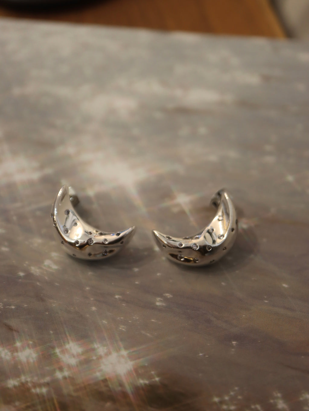 Crescent moon brass earrings