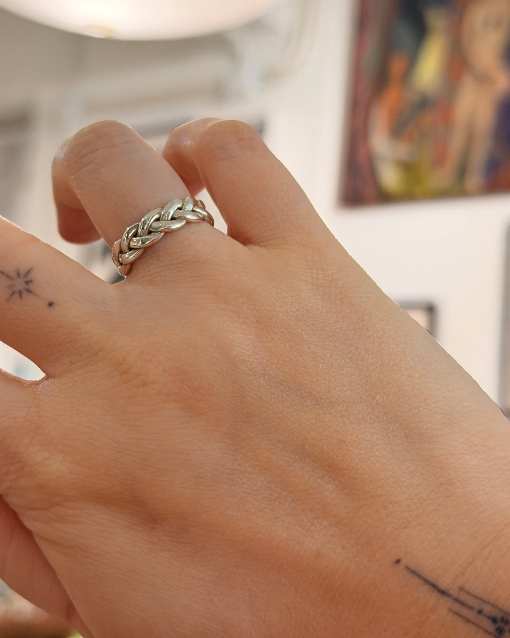 Braided 925 silver free size ring