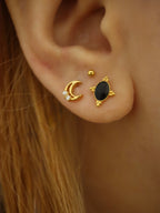 Oval black stud surgical steel piercing earring (1pc)