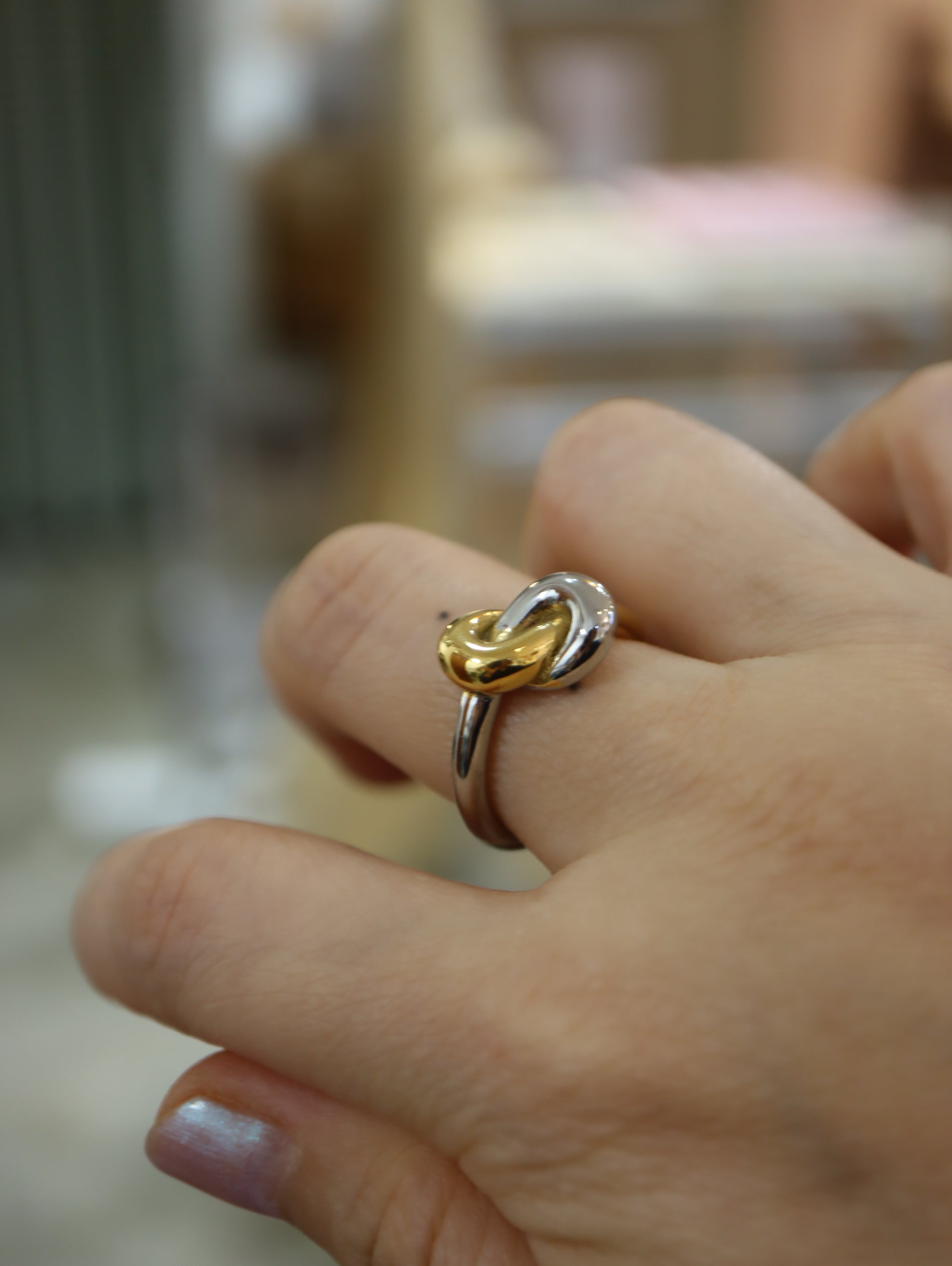 Mix tone knot stainless steel ring