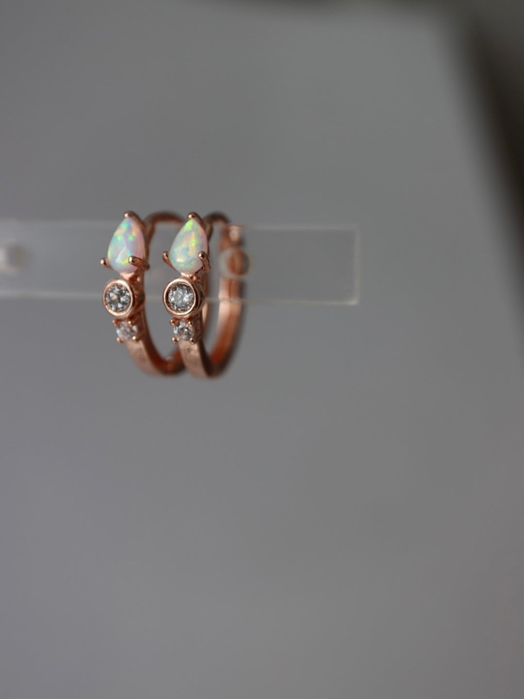 Opal cz S925 hinged hoop earrings