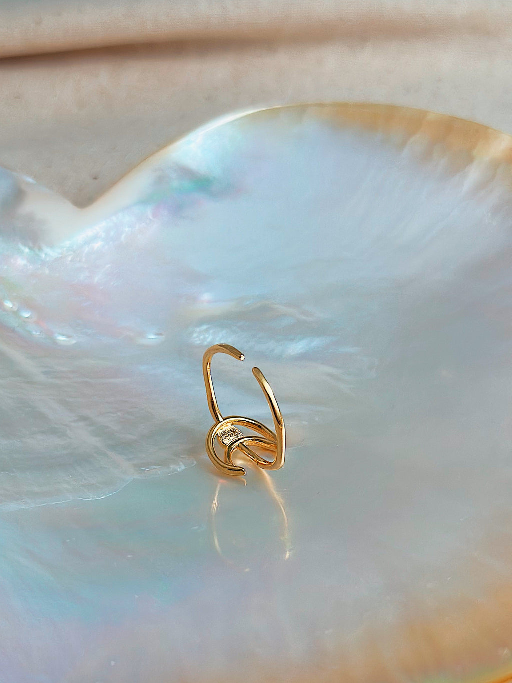 Crescent moon outline opal ring