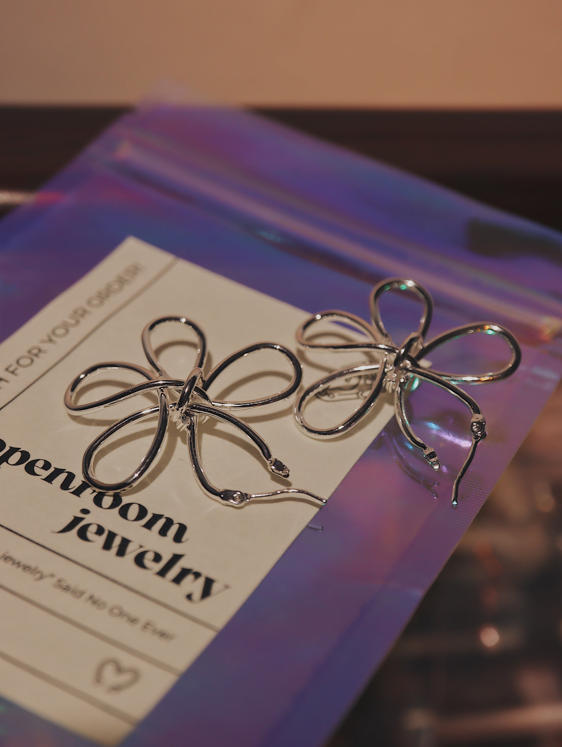 Wire Bow Silver Tone Earrings