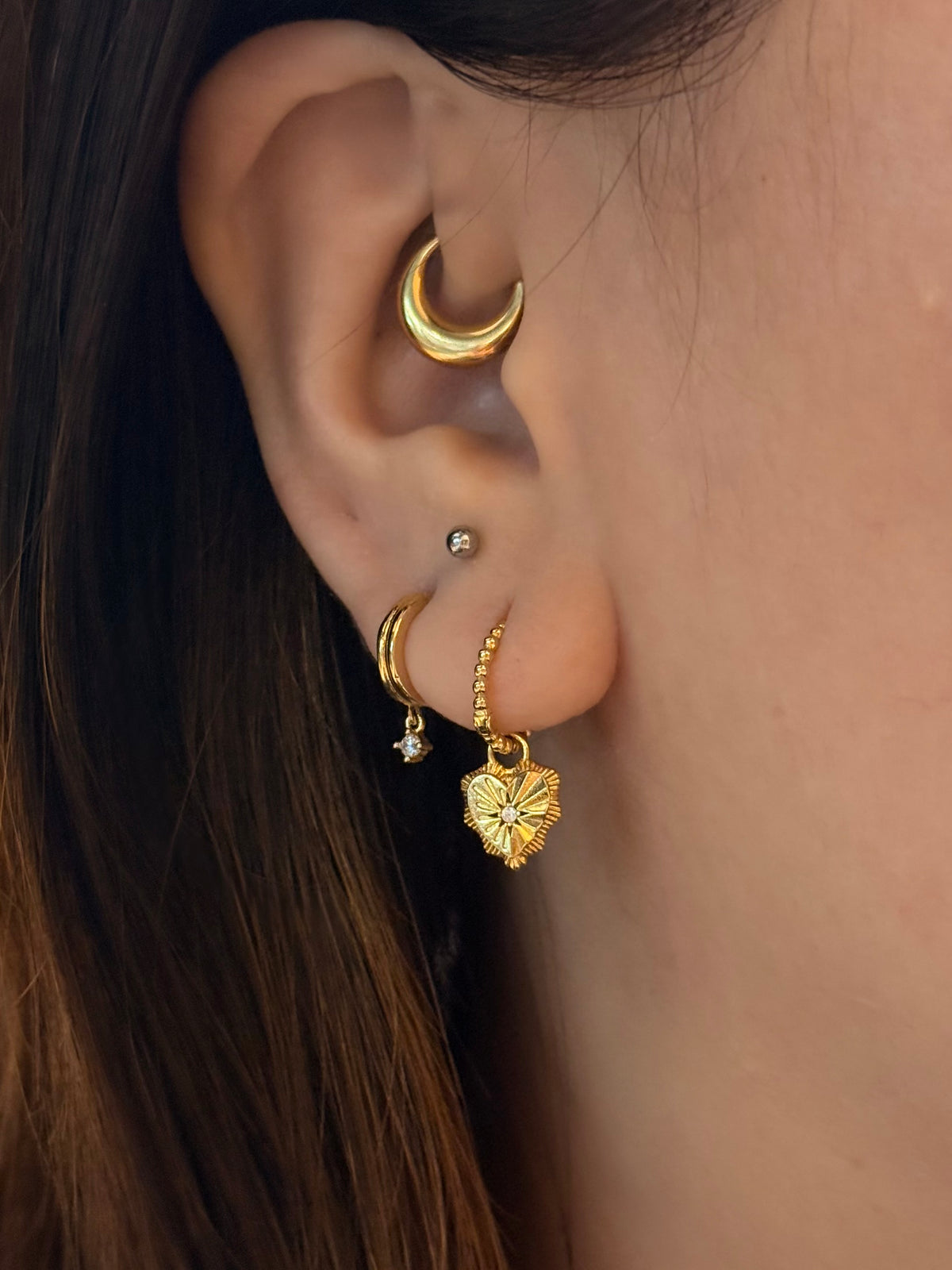 Double hoop mini drop cz earring