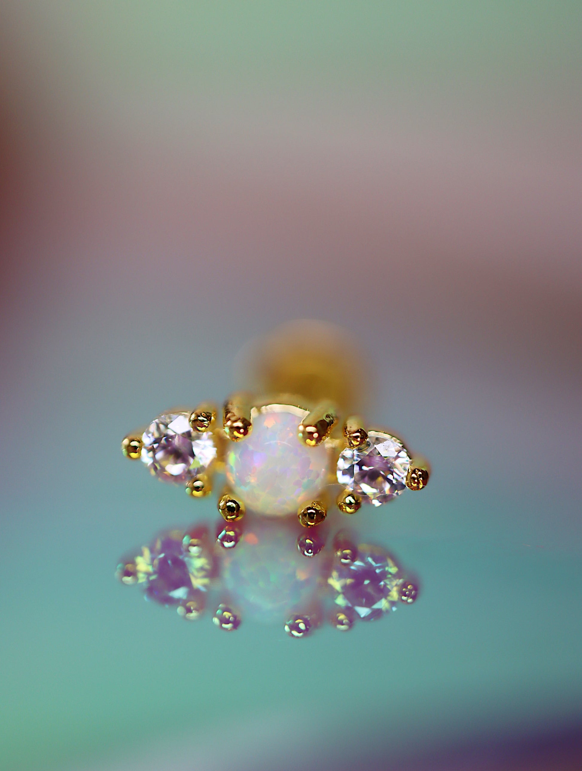 Opal cz bar screw flat back earring
