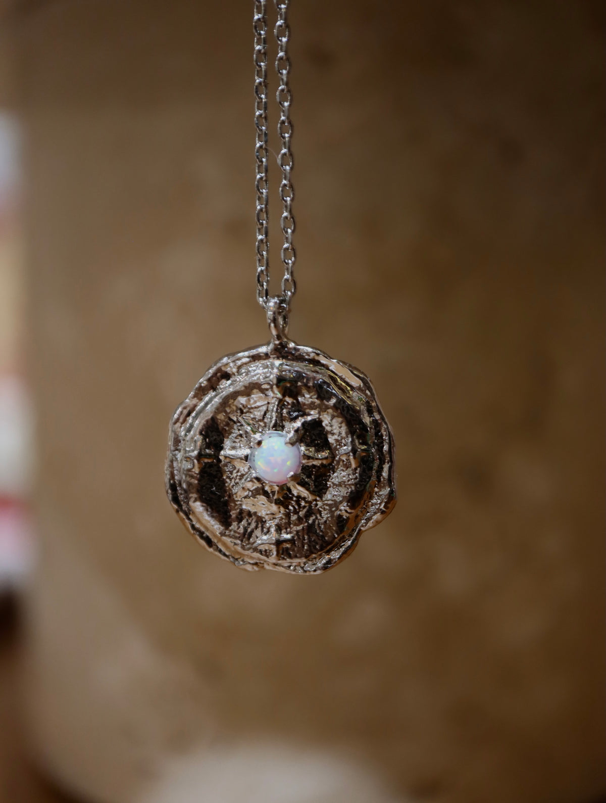 Opal coin brass necklace