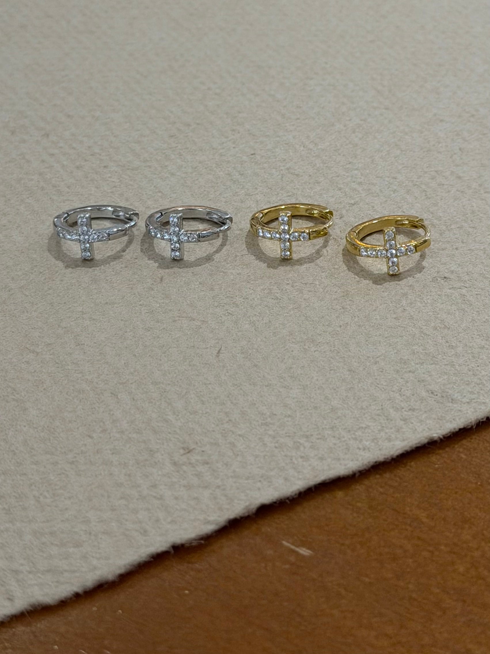 Pavé Cross Hinged Hoop Earrings