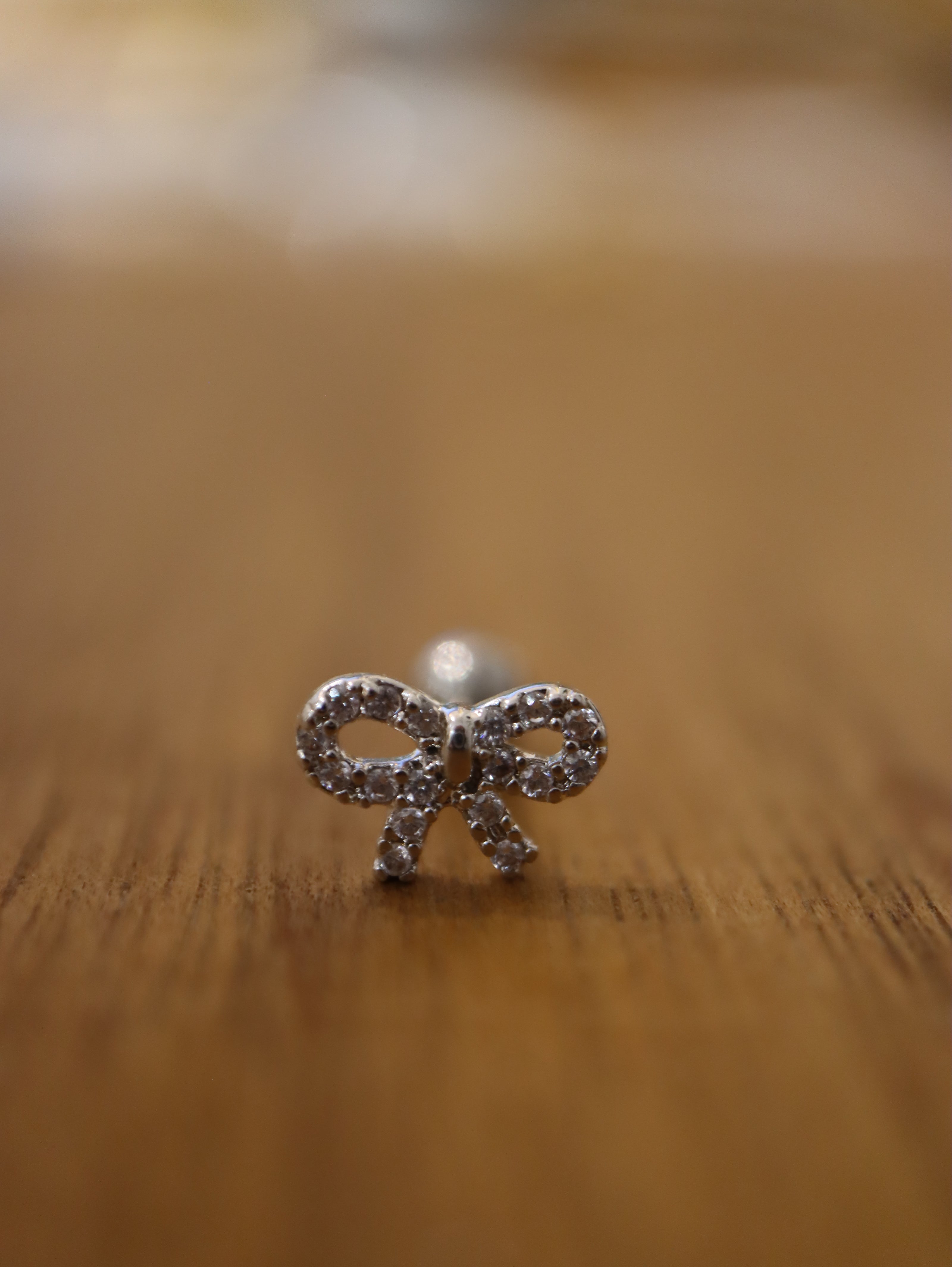 Ribbon cz stud piercing earring (1pc)