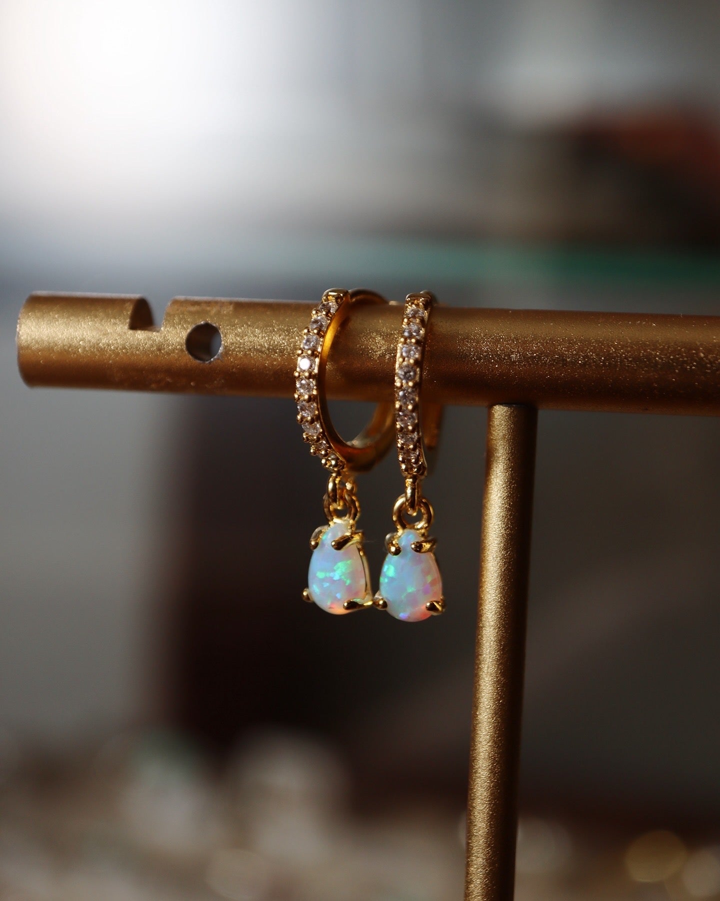 Opal cz S925 hinged hoop earrings