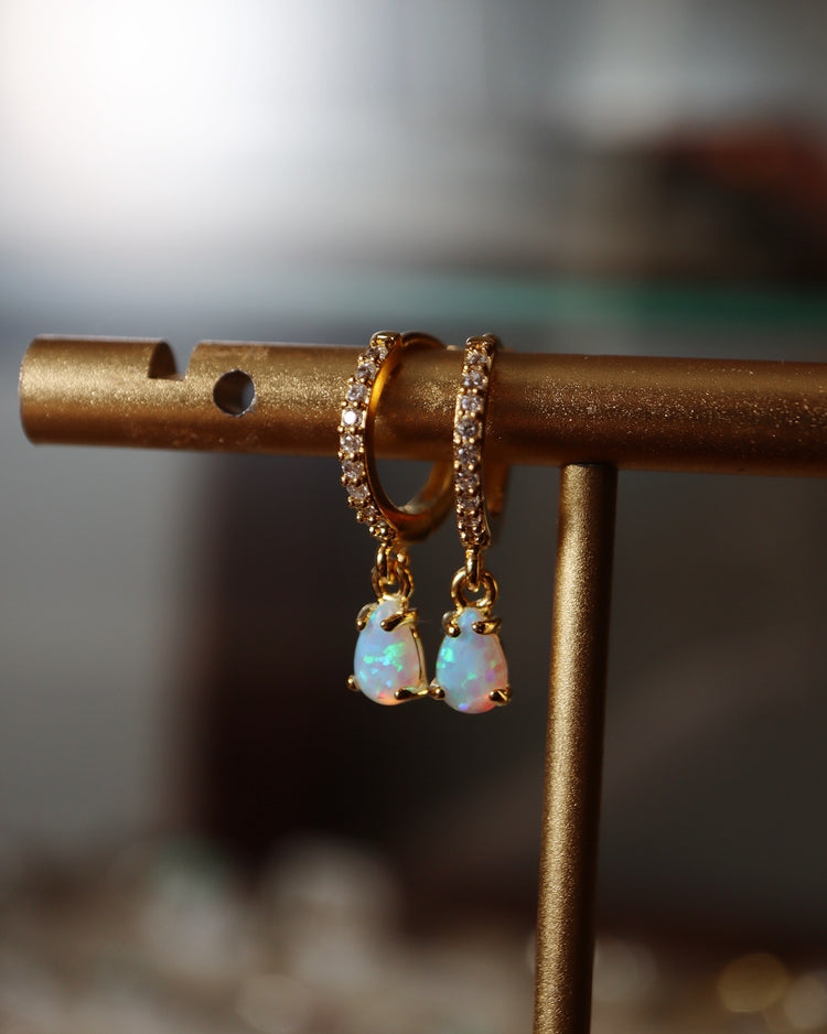 Opal cz S925 hinged hoop earrings