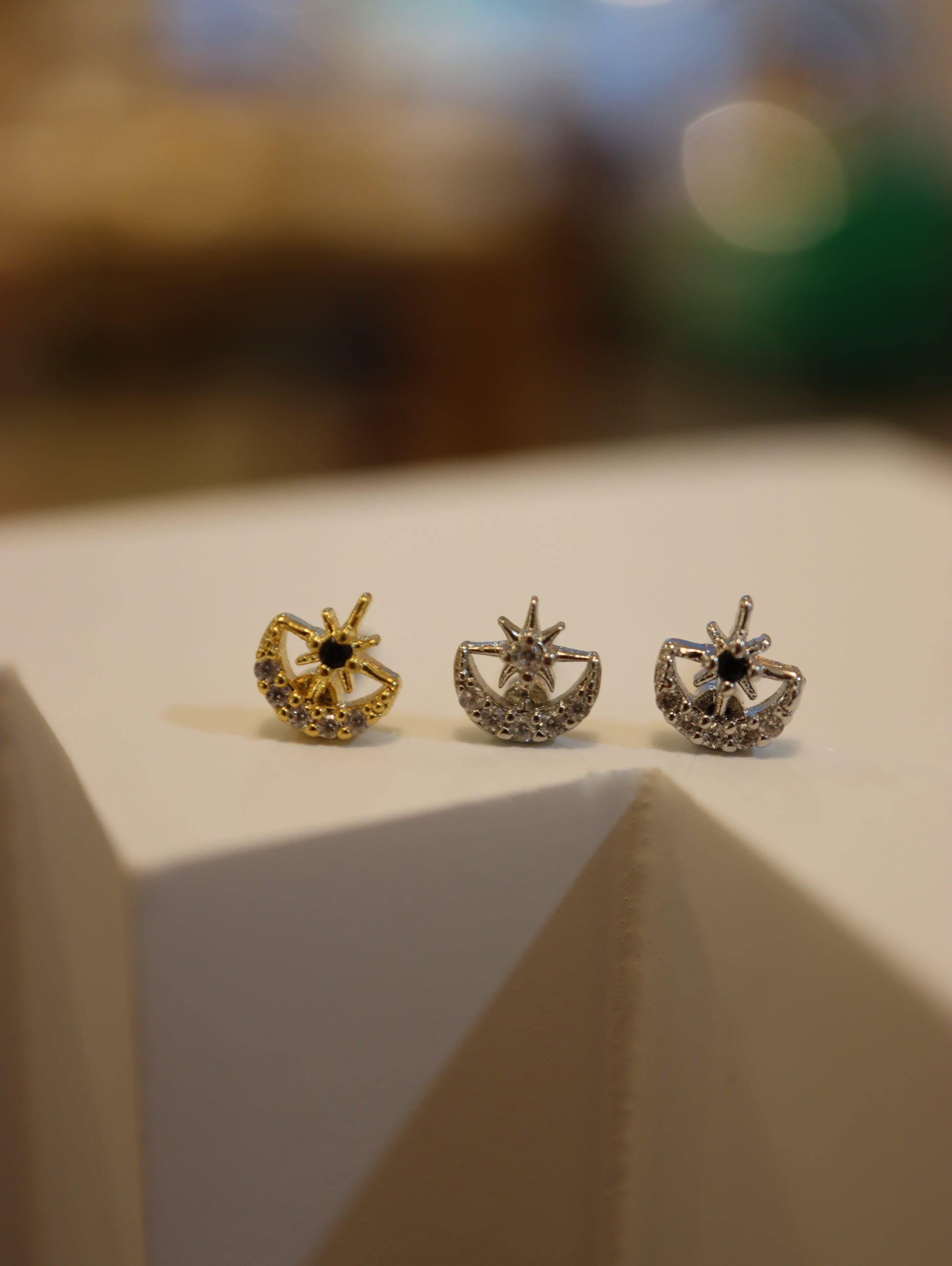 Crescent sparkle cz piercing surgical steel