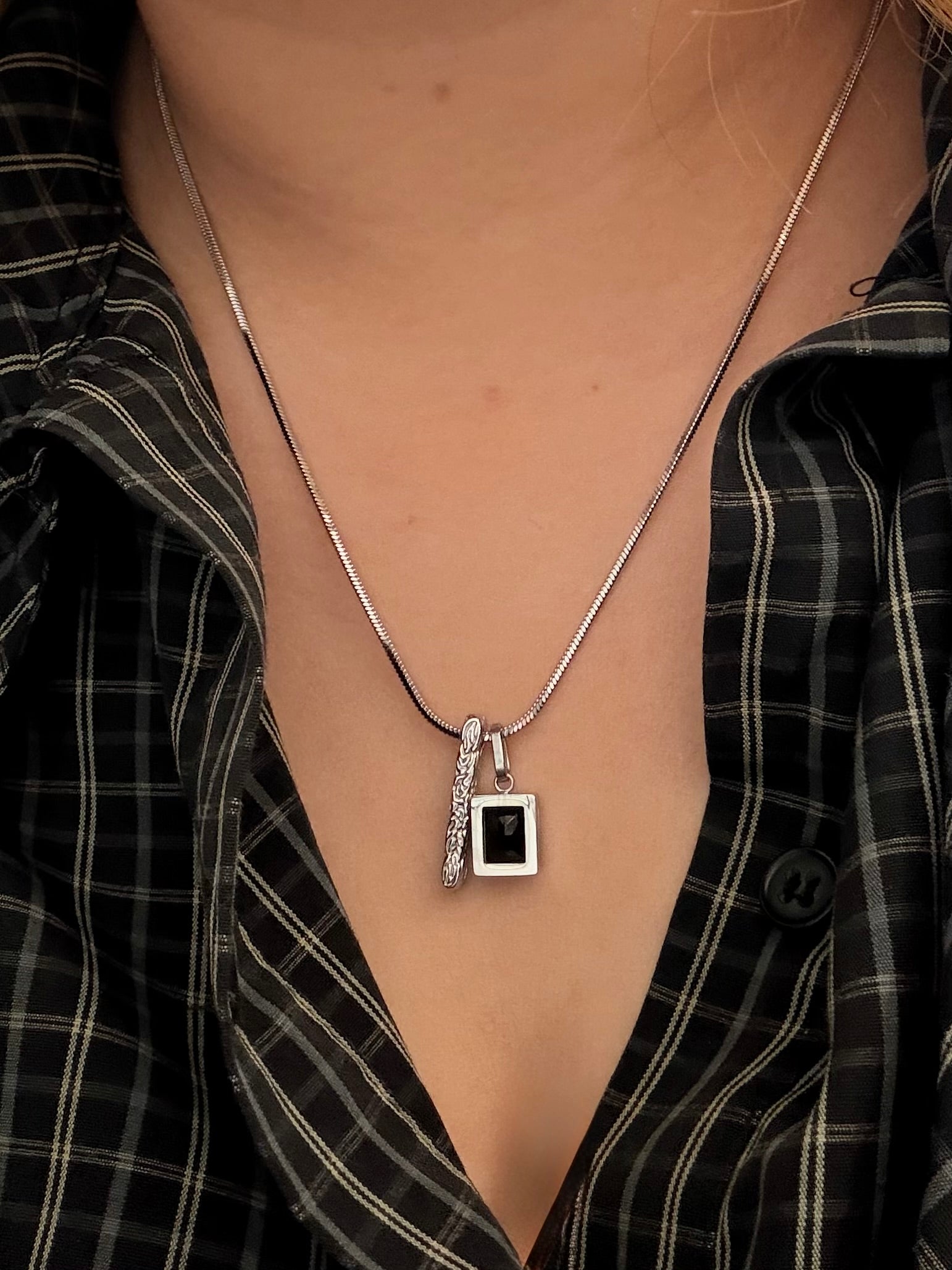 Mono bar pendant stainless steel necklace