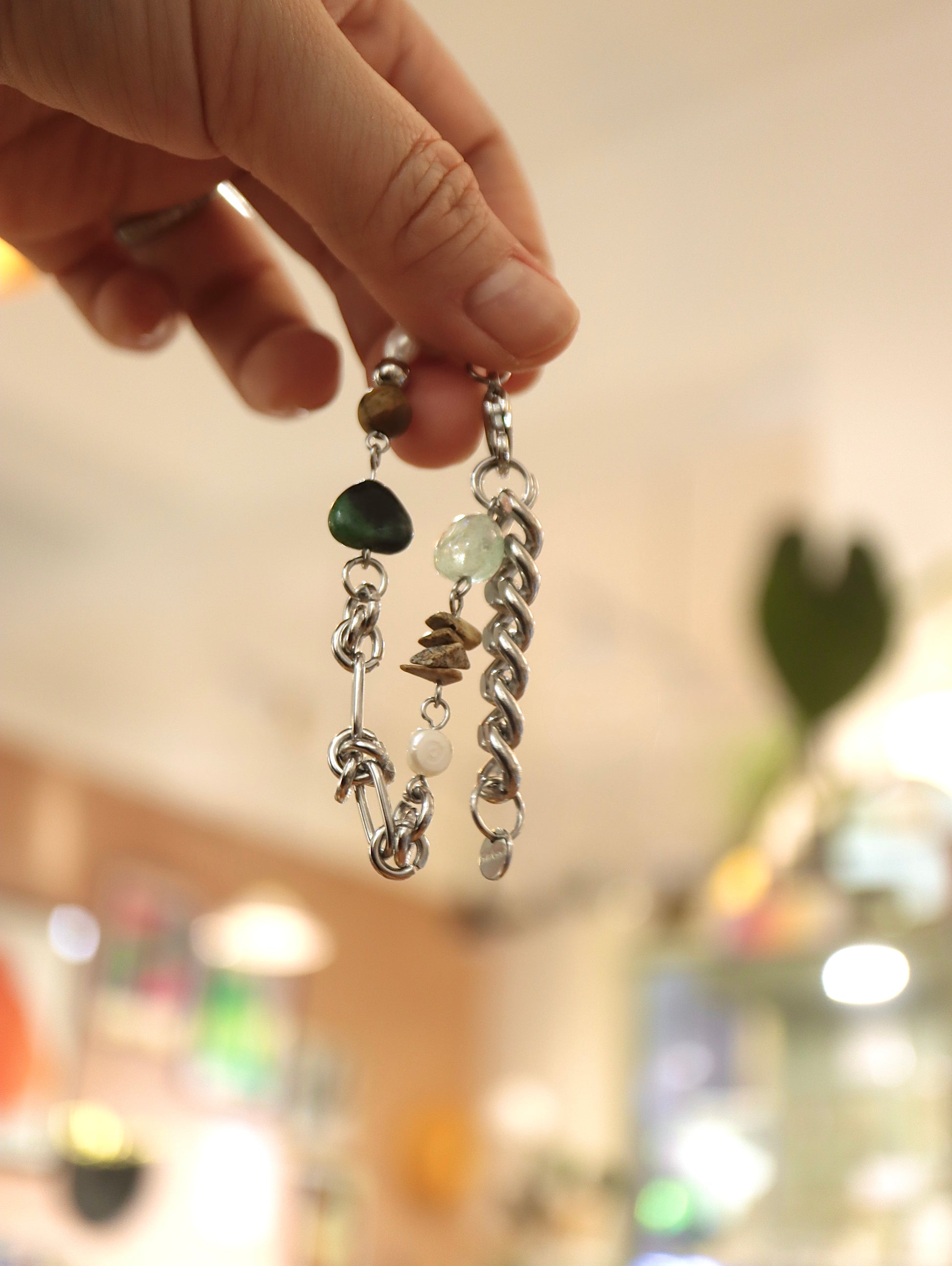 Mixed stone stainless steel bracelet