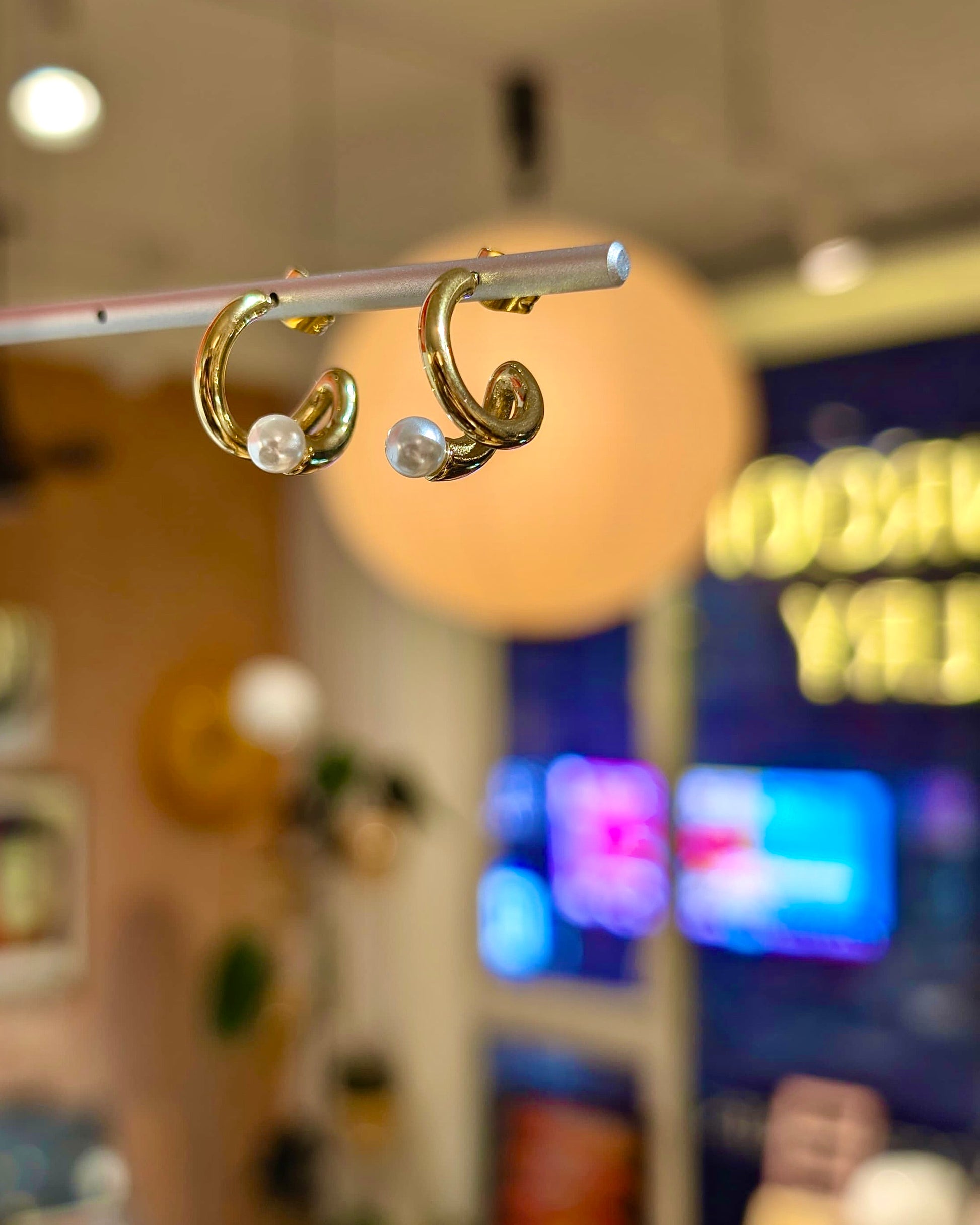 Double wrap pearl stainless steel earrings