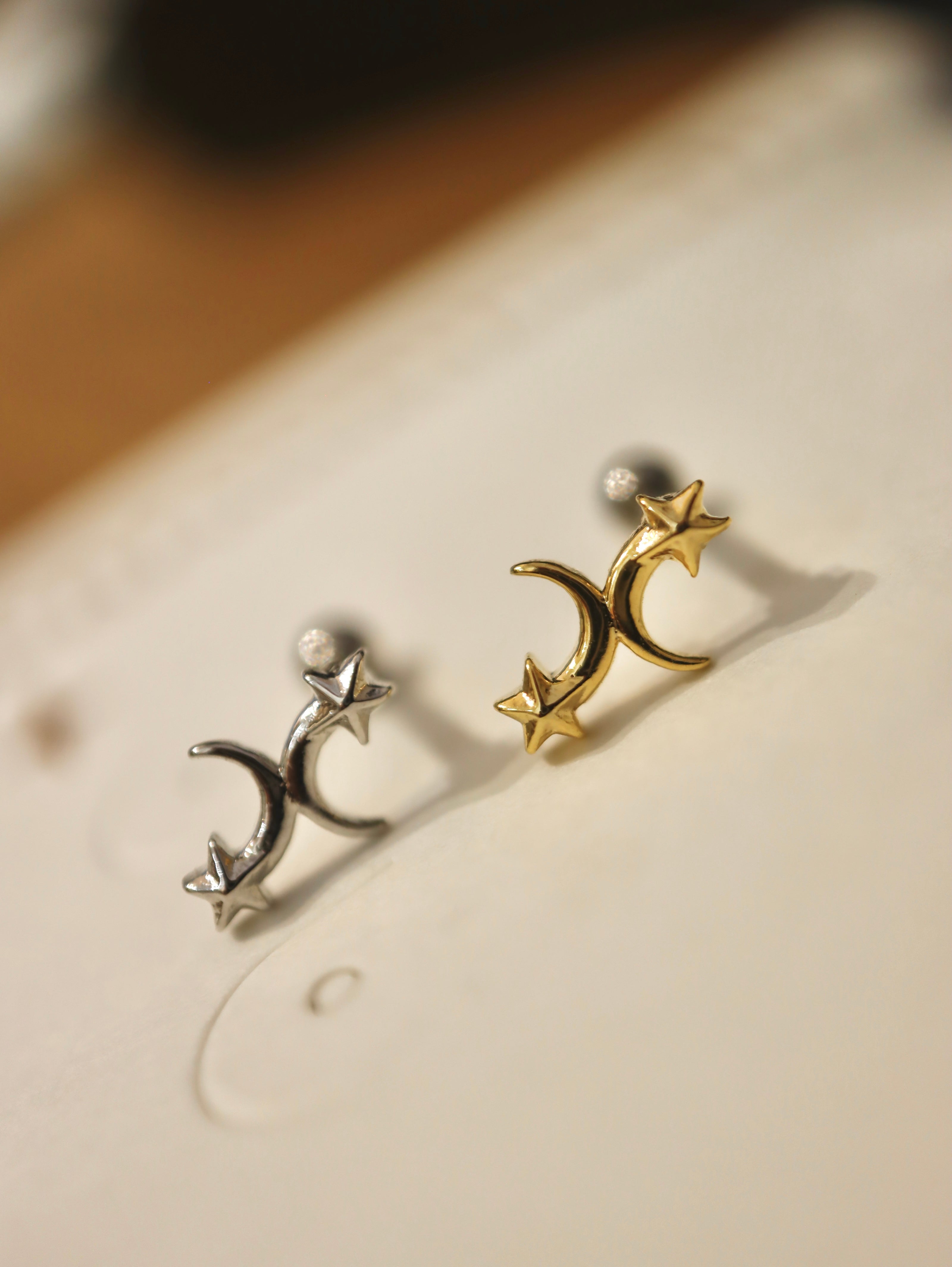 Double crescent and star surgical steel stud piercing (1pc)