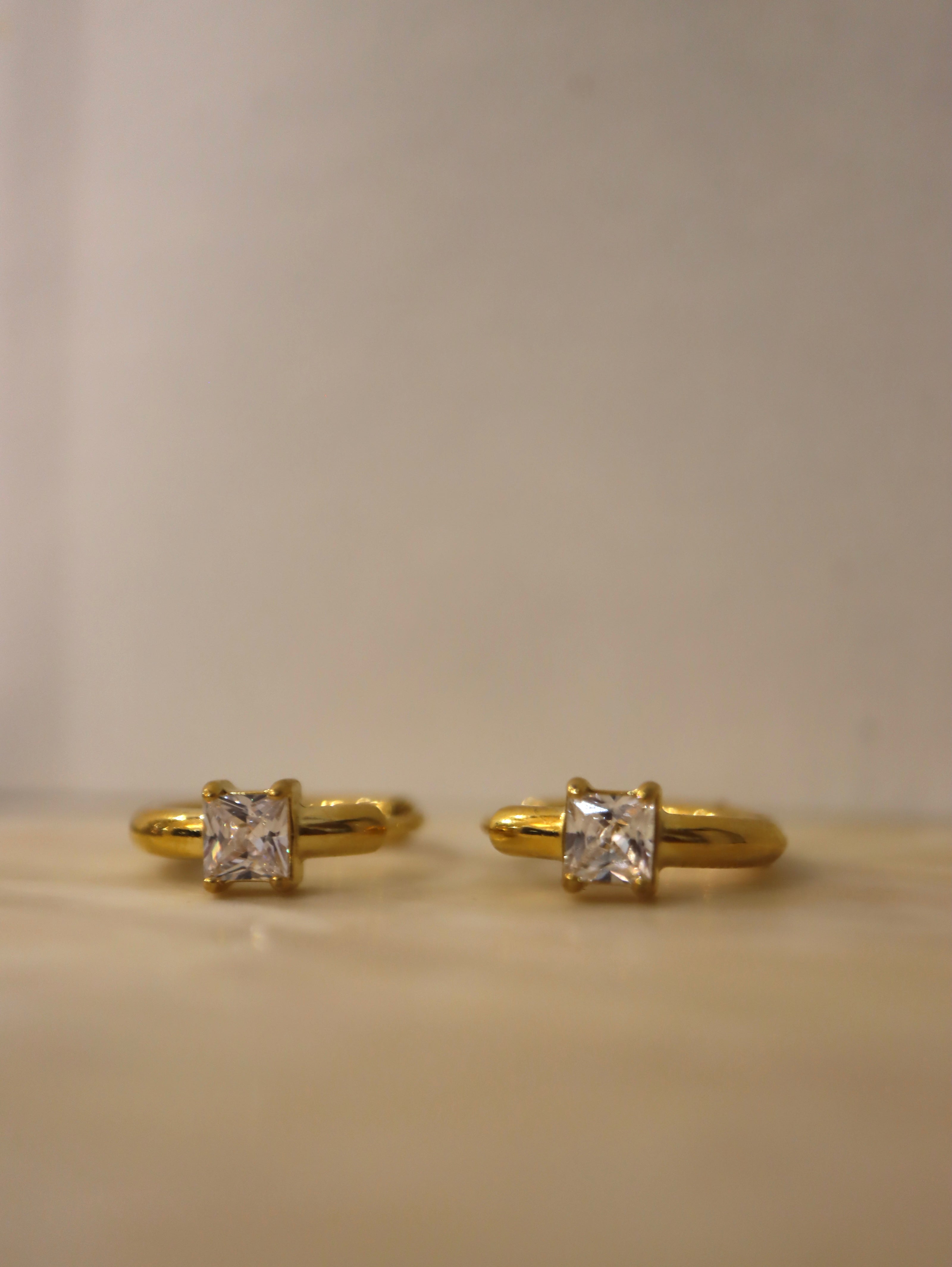 Square Solitaire Hoop Stainless Steel Earrings