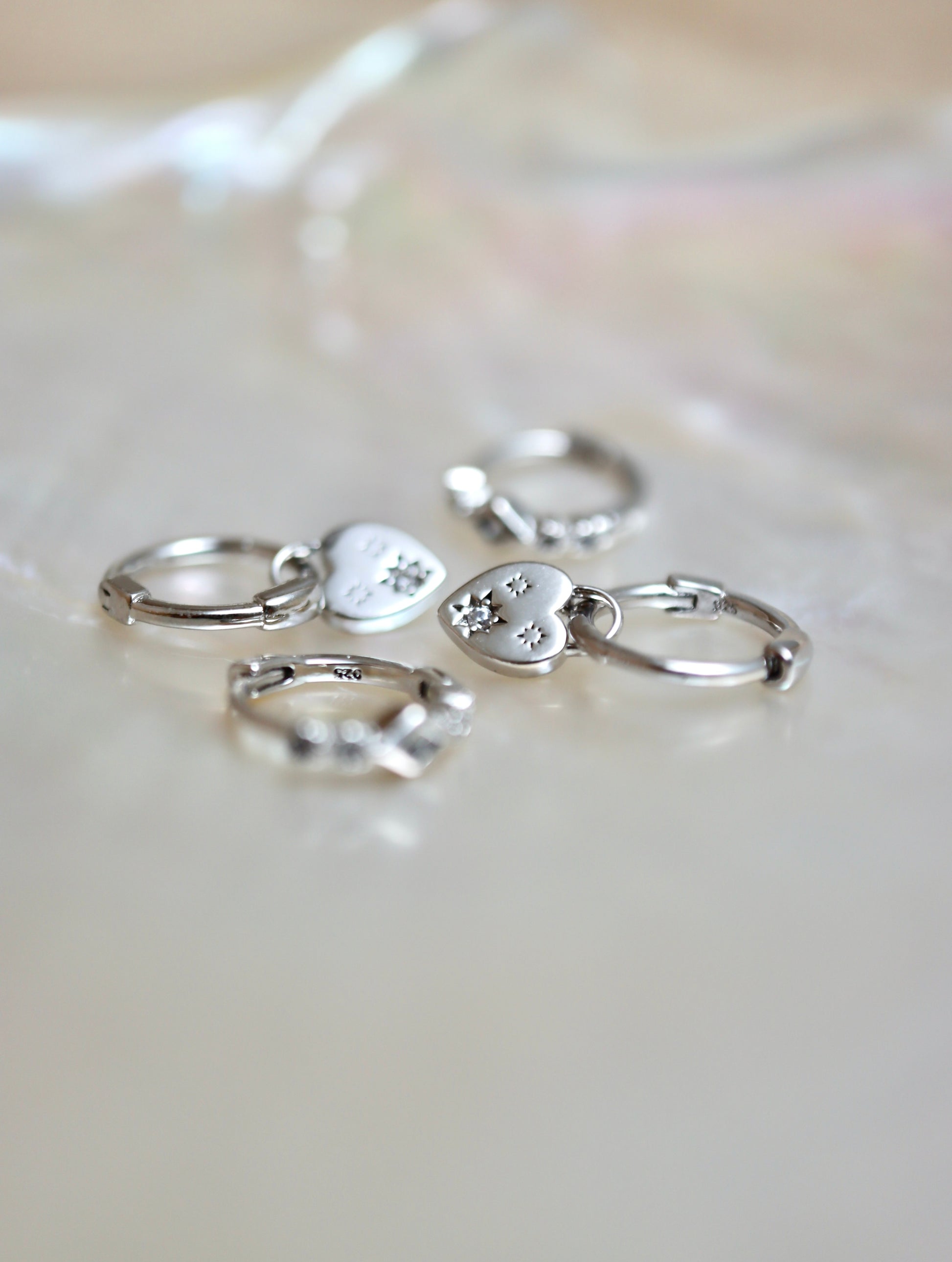 Silver925 Drop studded heart huggie hoop earrings