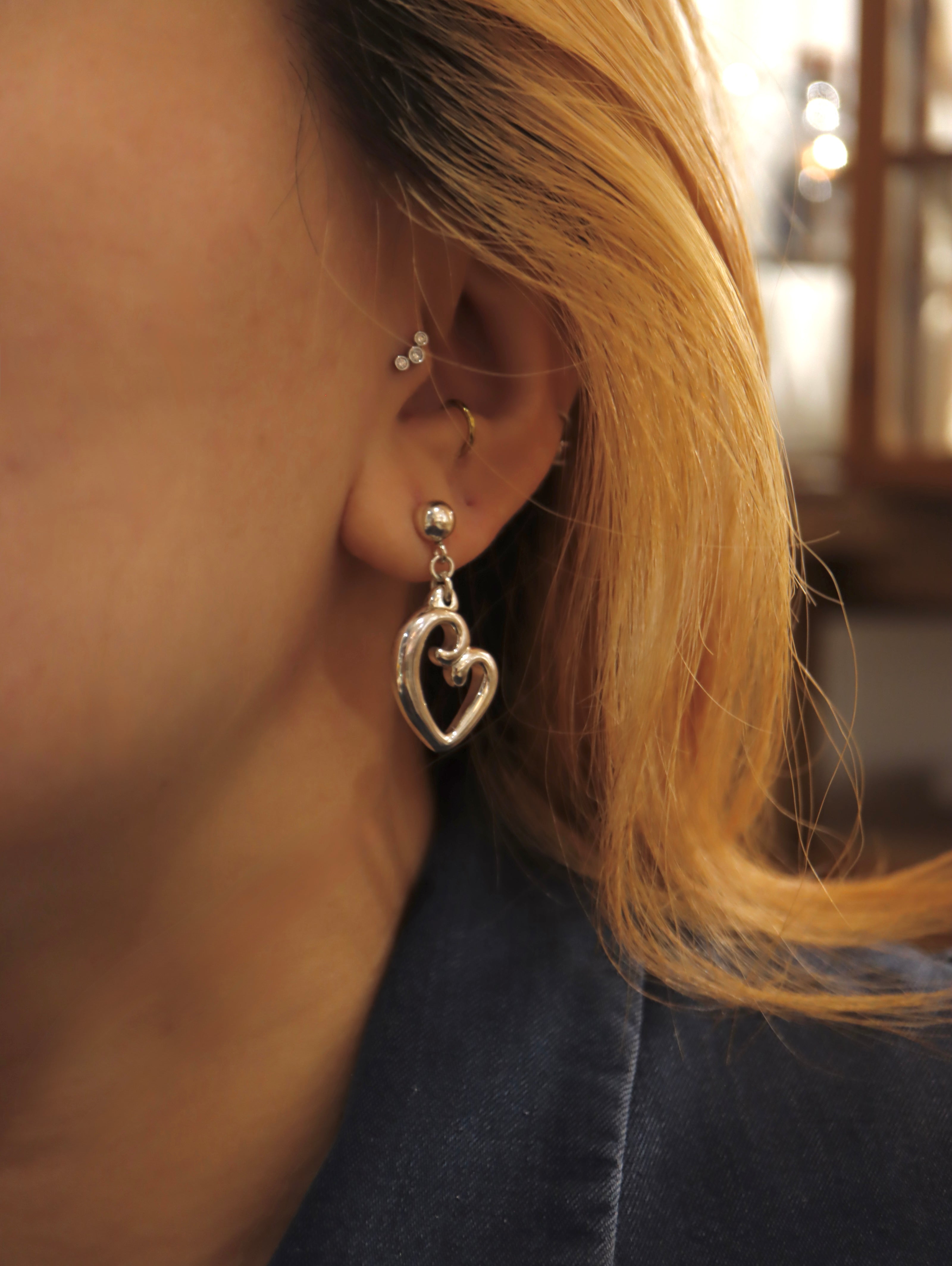 Hollow drop heart 925 silver earrings