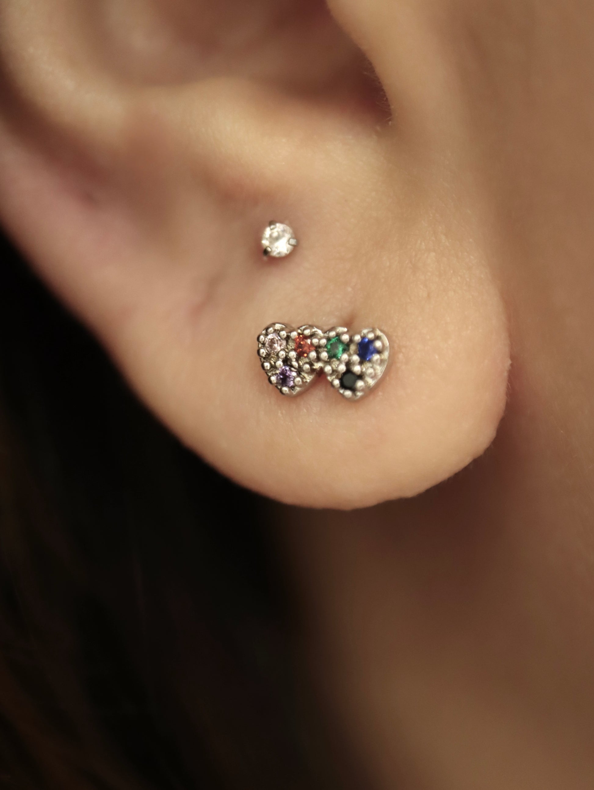 Double heart surgical steel piercing