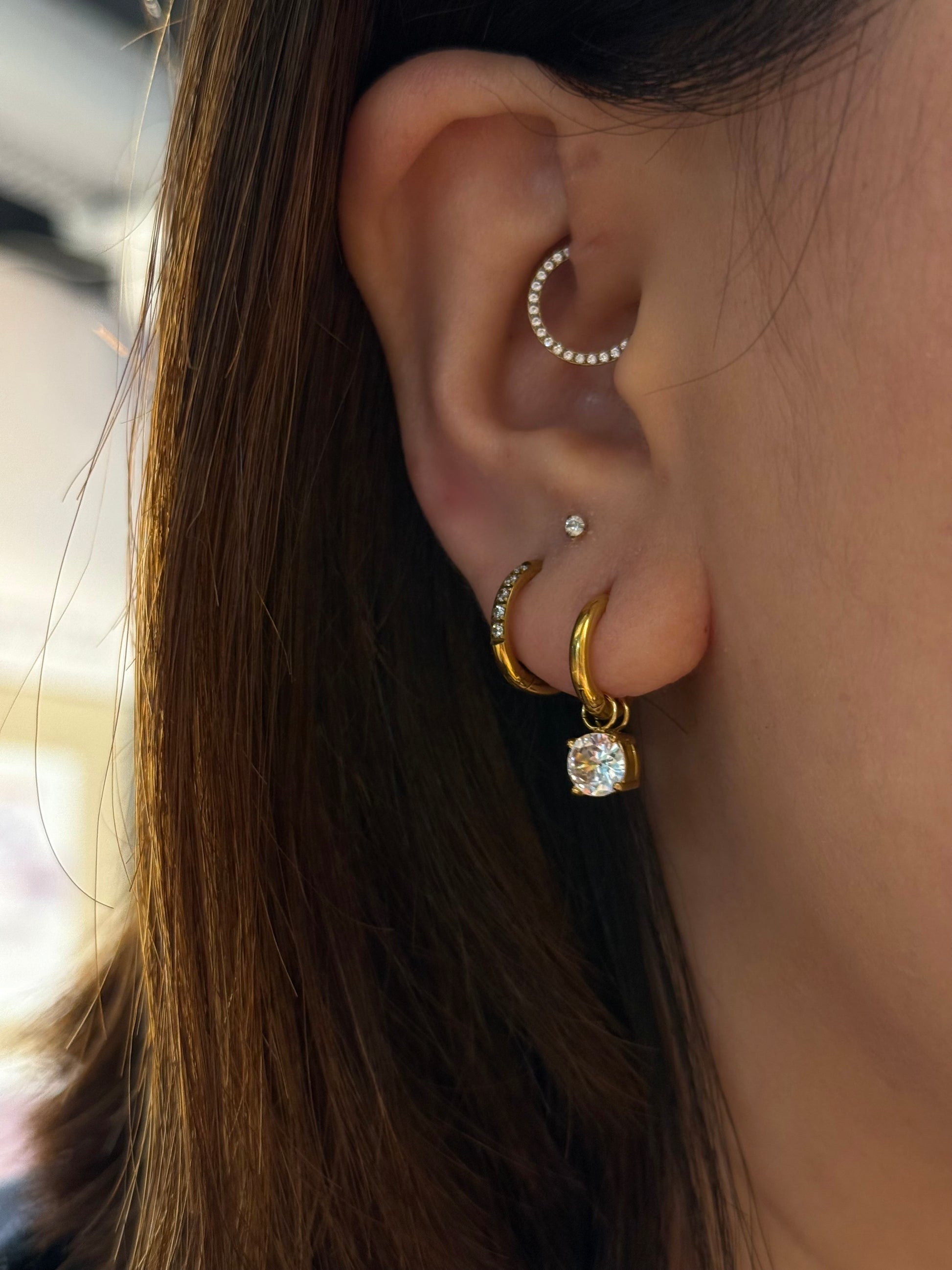 Stainless steel drop cz earrings