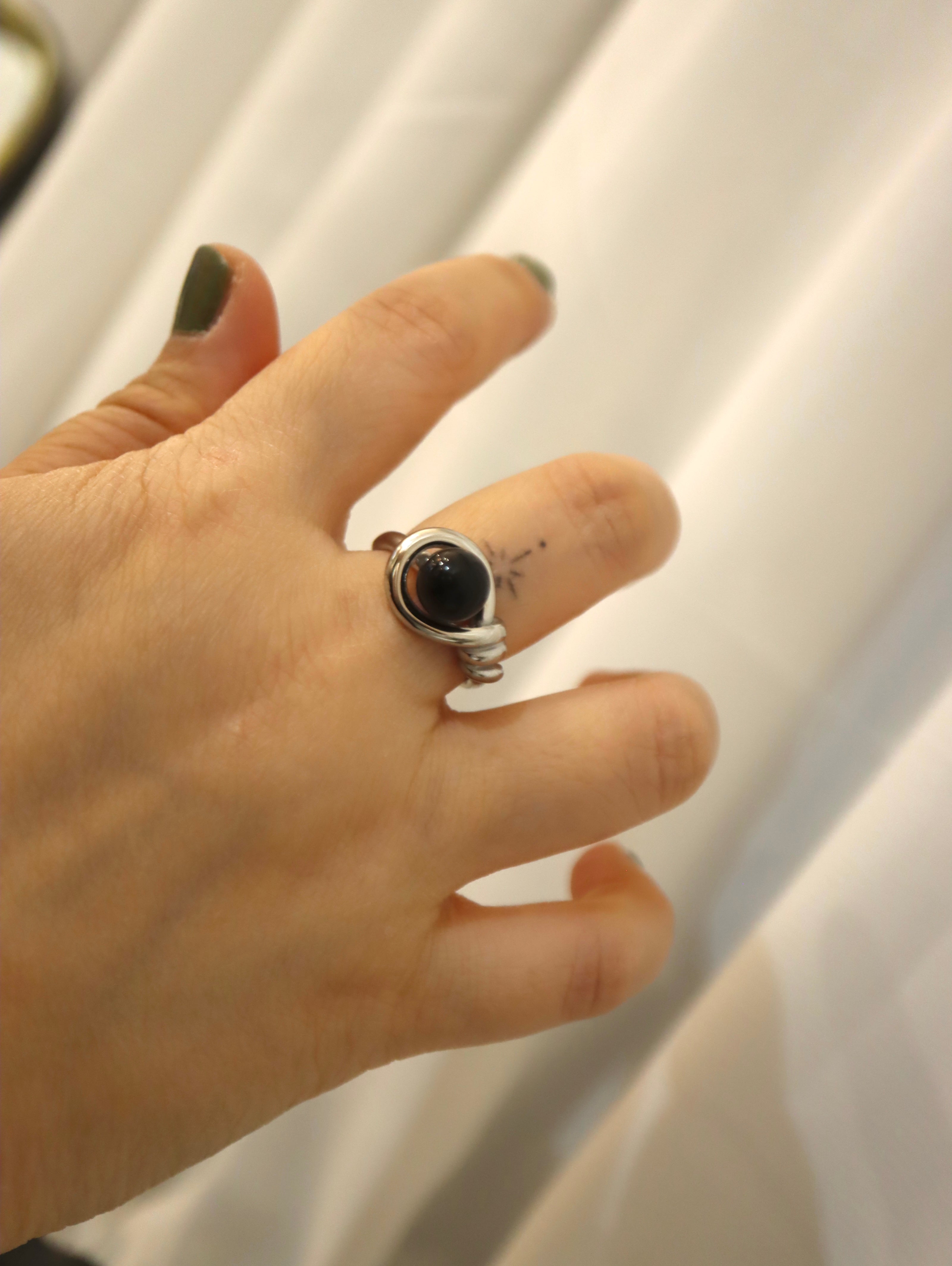 Stainless steel faux onyx ring