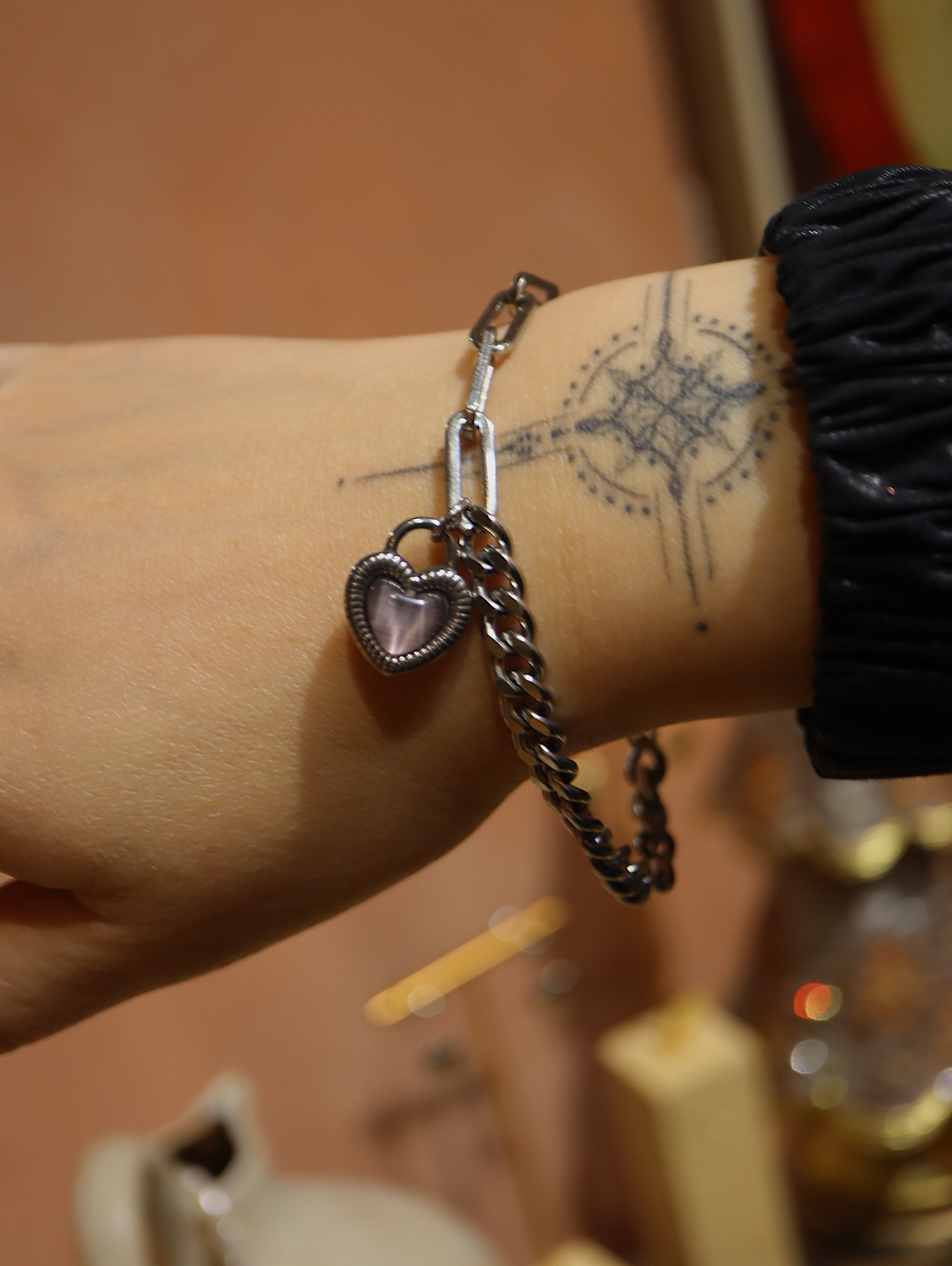 Duet Chain Heart Pendant Bracelet