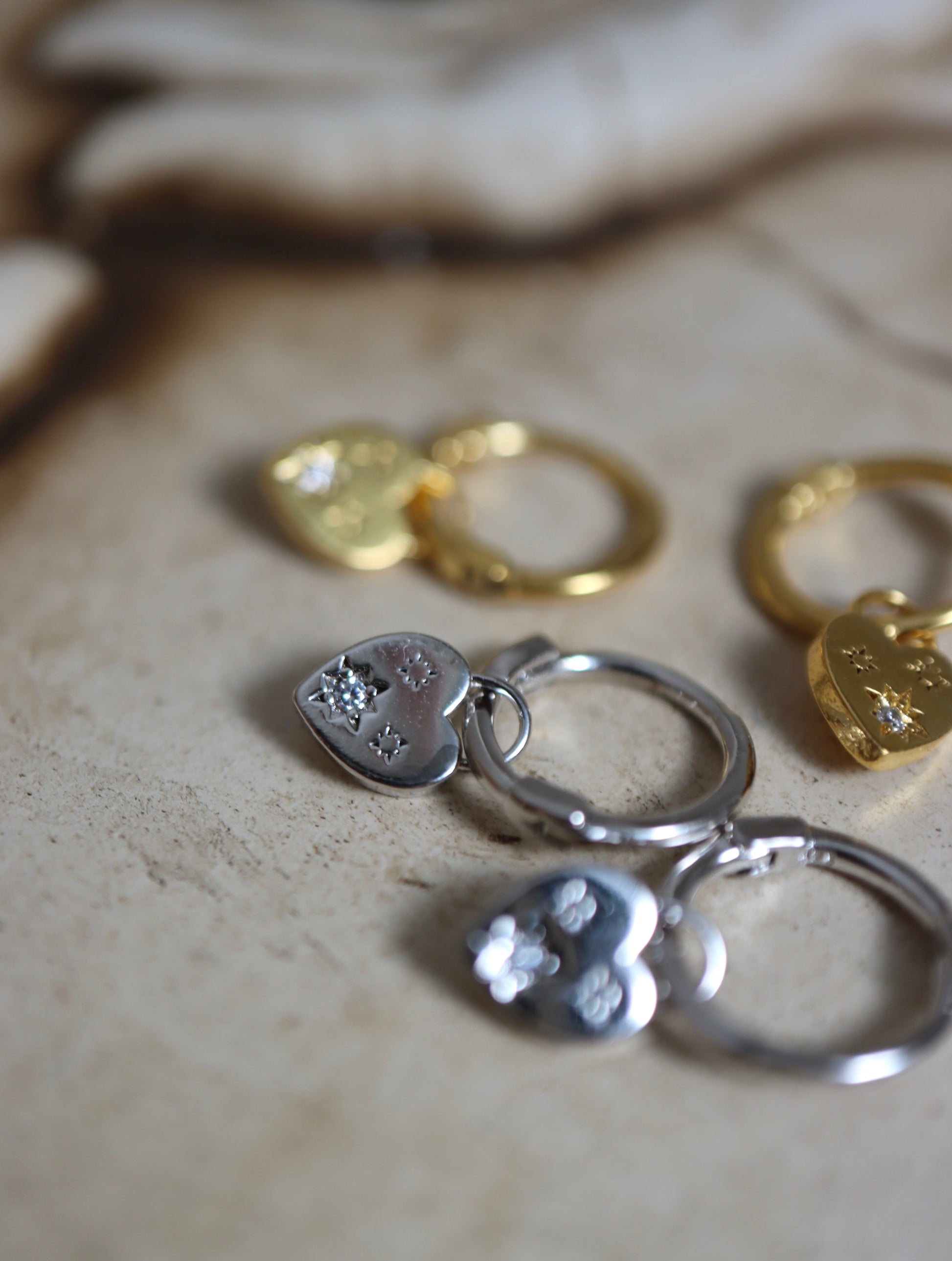 Silver925 Drop studded heart huggie hoop earrings