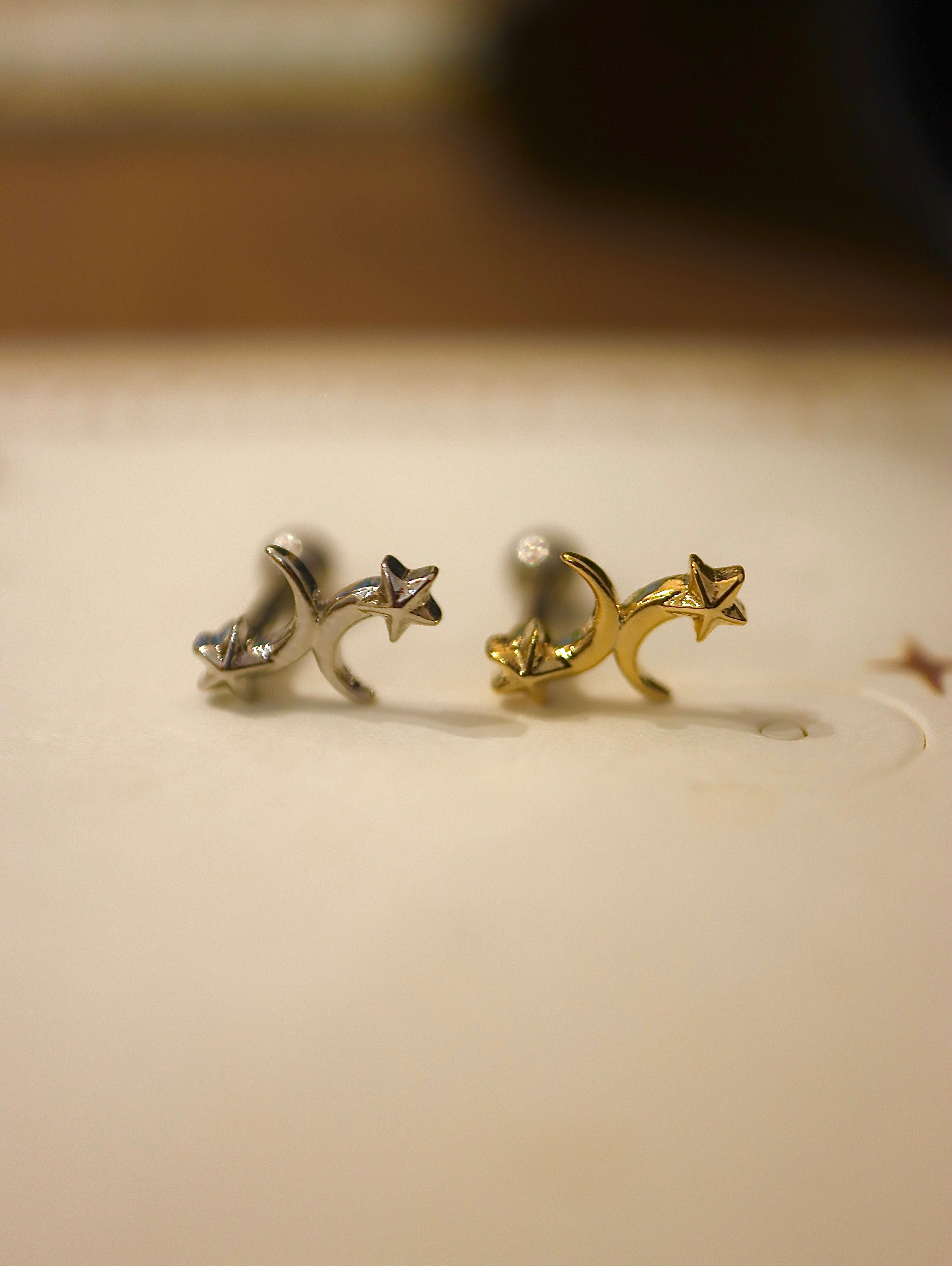 Double crescent and star surgical steel stud piercing (1pc)