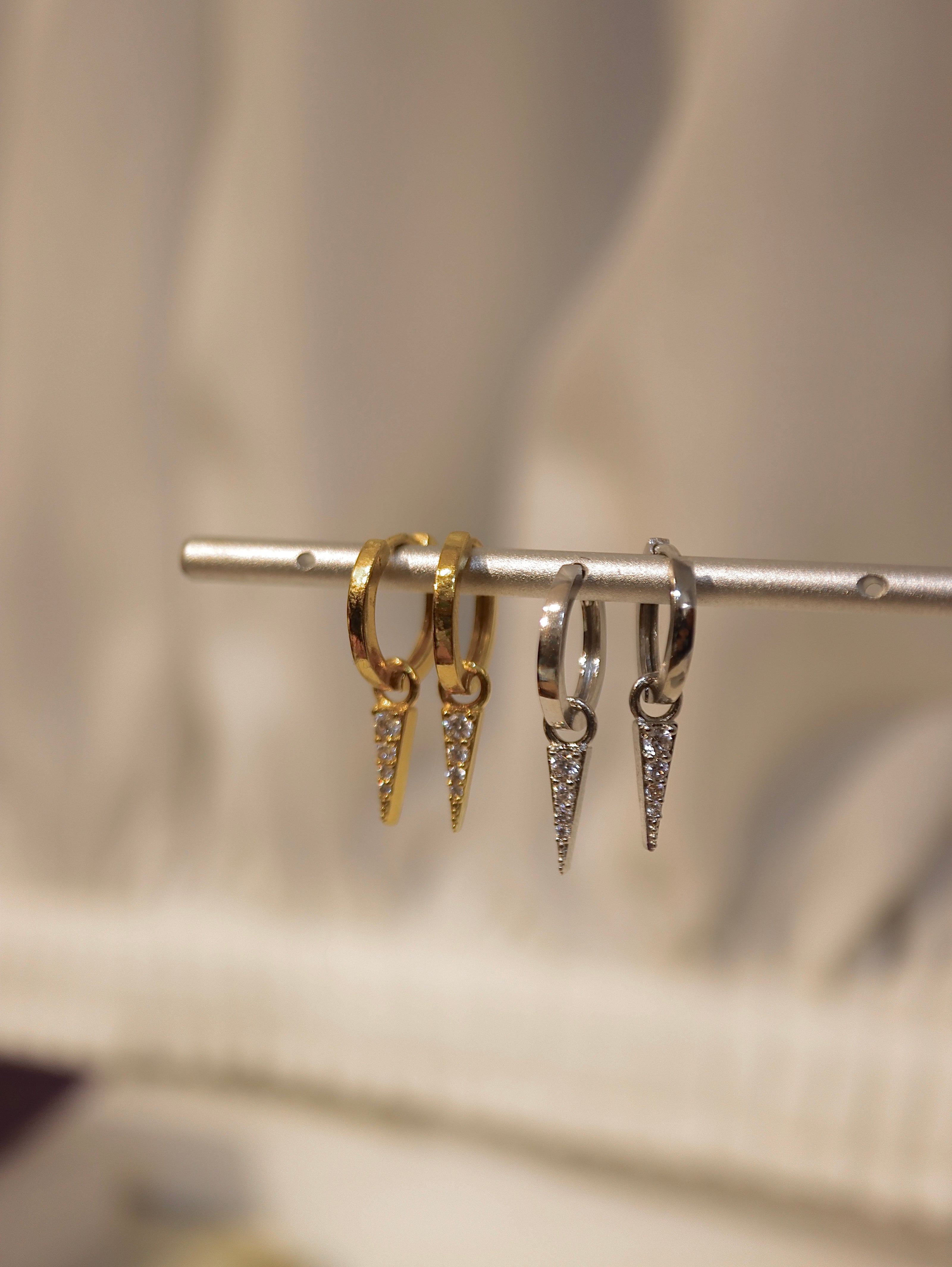 Inverted Triangle CZ Hoop Earrings