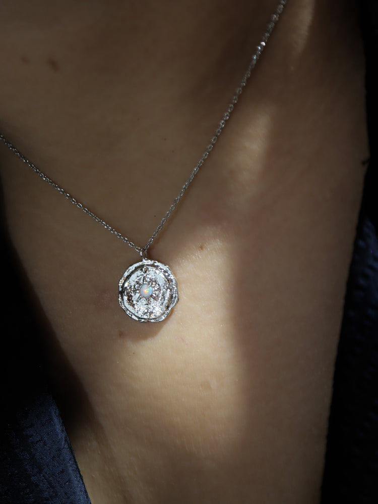 Opal coin brass necklace