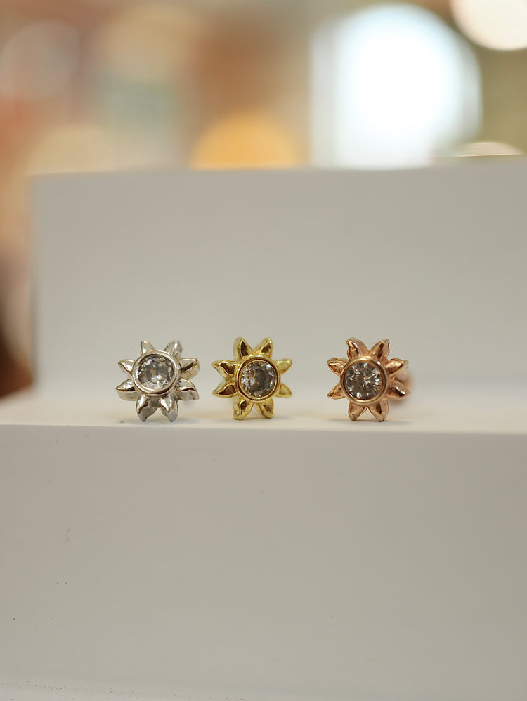 Sun cz stud s925 piercing earring