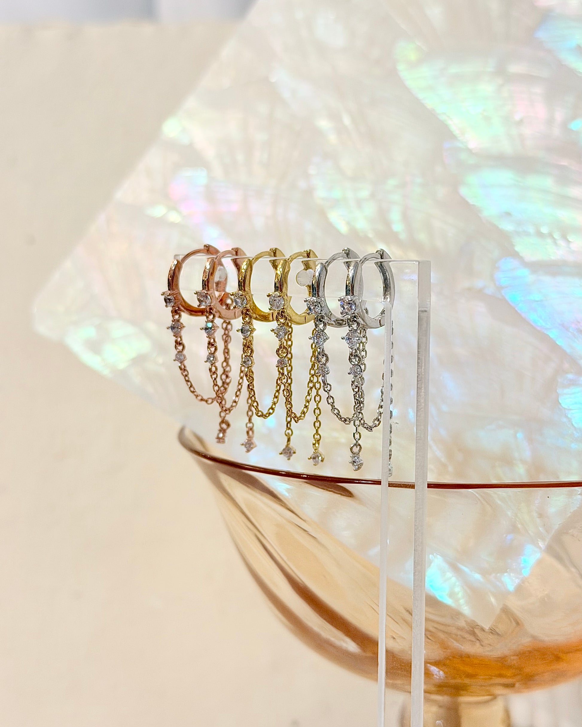 Drop chain cz silver925 earrings