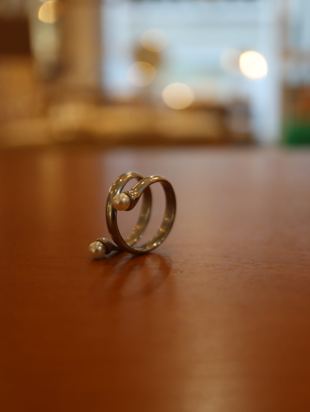 Double pearl wrap stainless steel ring