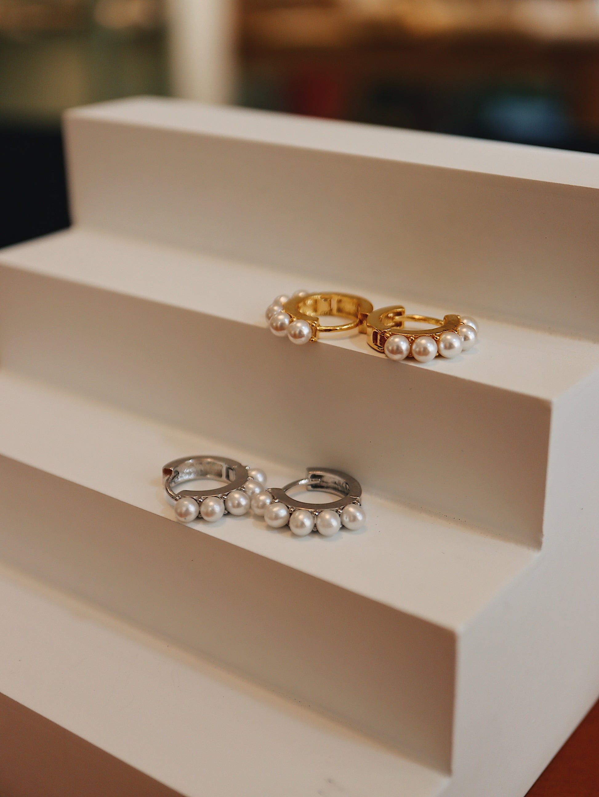 Pearl stud hoop earrings