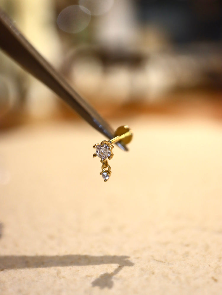 Hexa Dangle Stud 925 Silver flat back piercing (1pc)