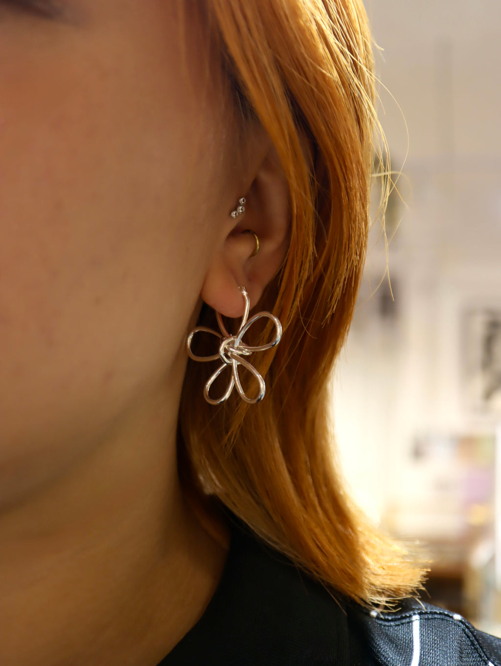 Wire Bow Silver Tone Earrings