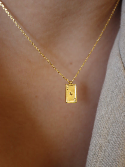 Poker ace brass necklace